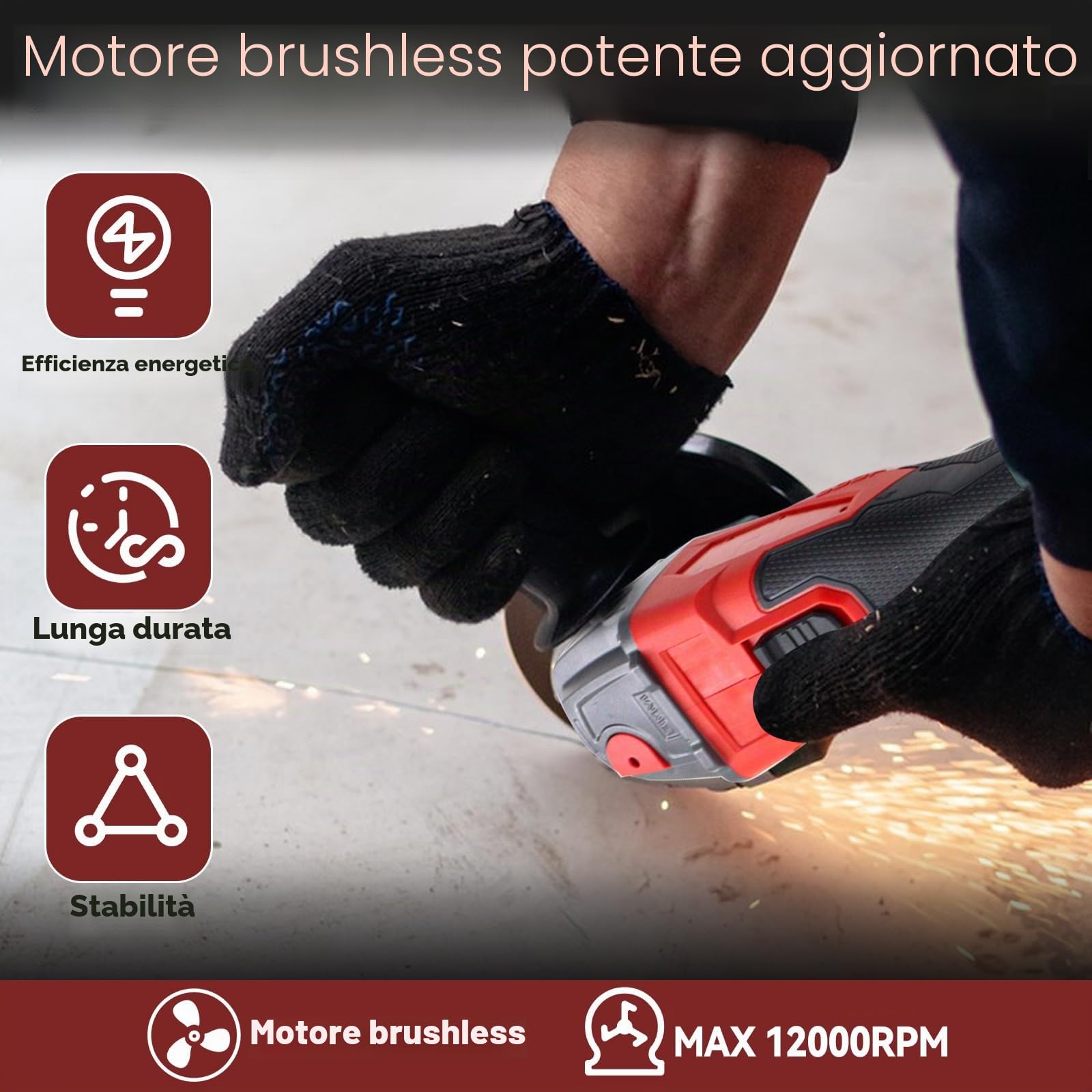 Smerigliatrice angolare senza fili per Milwaukee 18 V, smerigliatrice angolare senza spazzole da 12000 giri/min, per ruote da 125 mm, 3 velocità variabili per smerigliatura, taglio, lucidatura