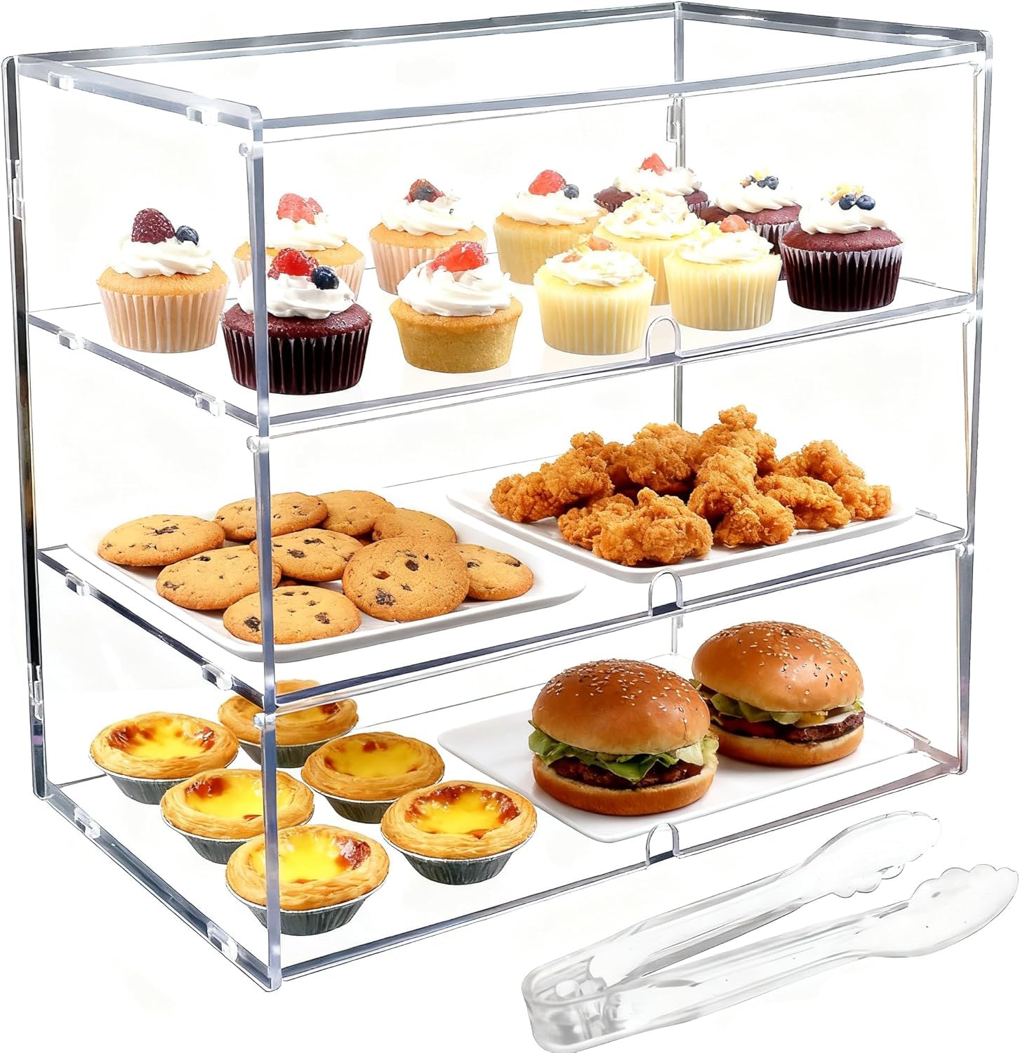 Cityjoy 3 Tier Bakery Display Case, Clear Pastry Cake Display Case, 19.5"x 14.9"x 10.3" Commercial Countertop Display Cabinet Food Box for Bread Dessert Cookie Baking
