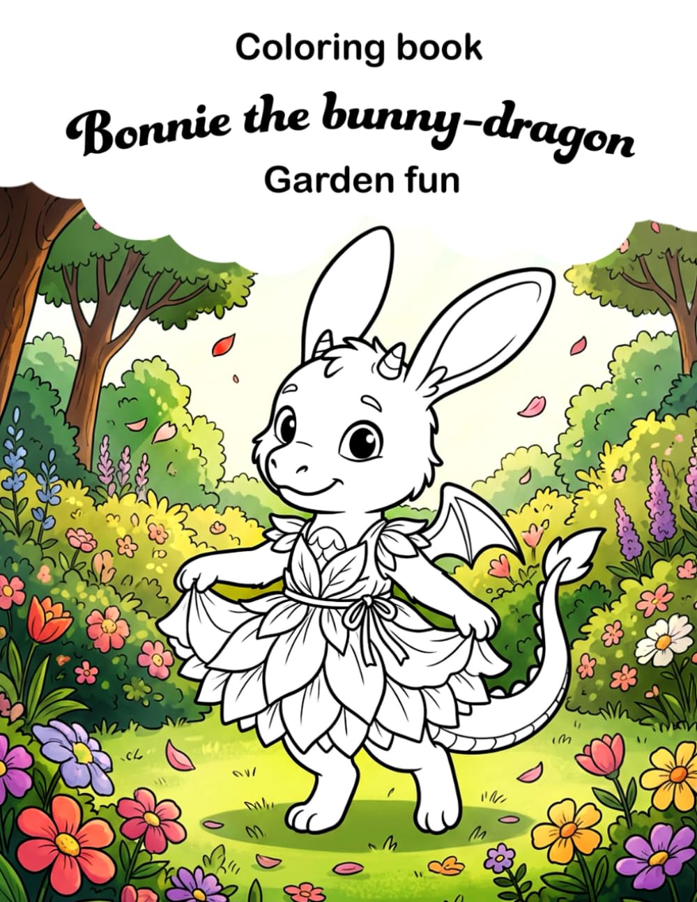 Bonnie the bunny-dragon Garden fun: Cute and fun coloring book for kids and grown-ups (Charlie, Molly, Bonnie and Leo, cute baby animal-dragons coloring books)