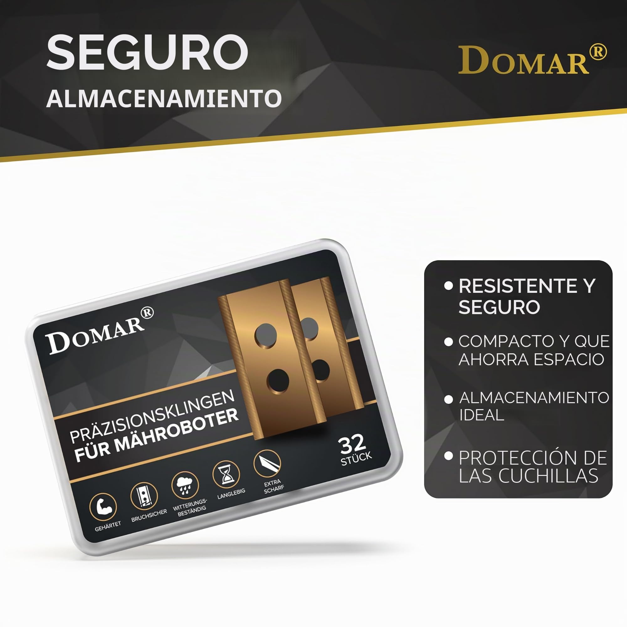 Domar – Cuchillas de cortacésped-robots de larga duración, tornillos incluidos I Cuchillas mejoradas compatibles con los robot cortacésped mamotion I 32 cuchillas de repuesto