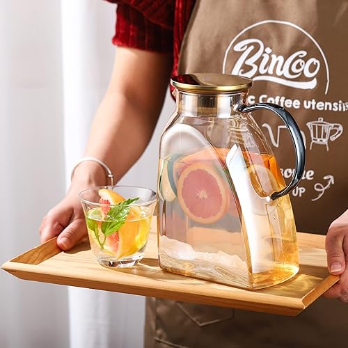 Miniatura 5 de Bincoo Jarra de vidrio para puerta del refrigerador, jarra de vidrio de 1.8 litros60 onzas con tapa, jarra de té helado, jarra de limonada fácil de