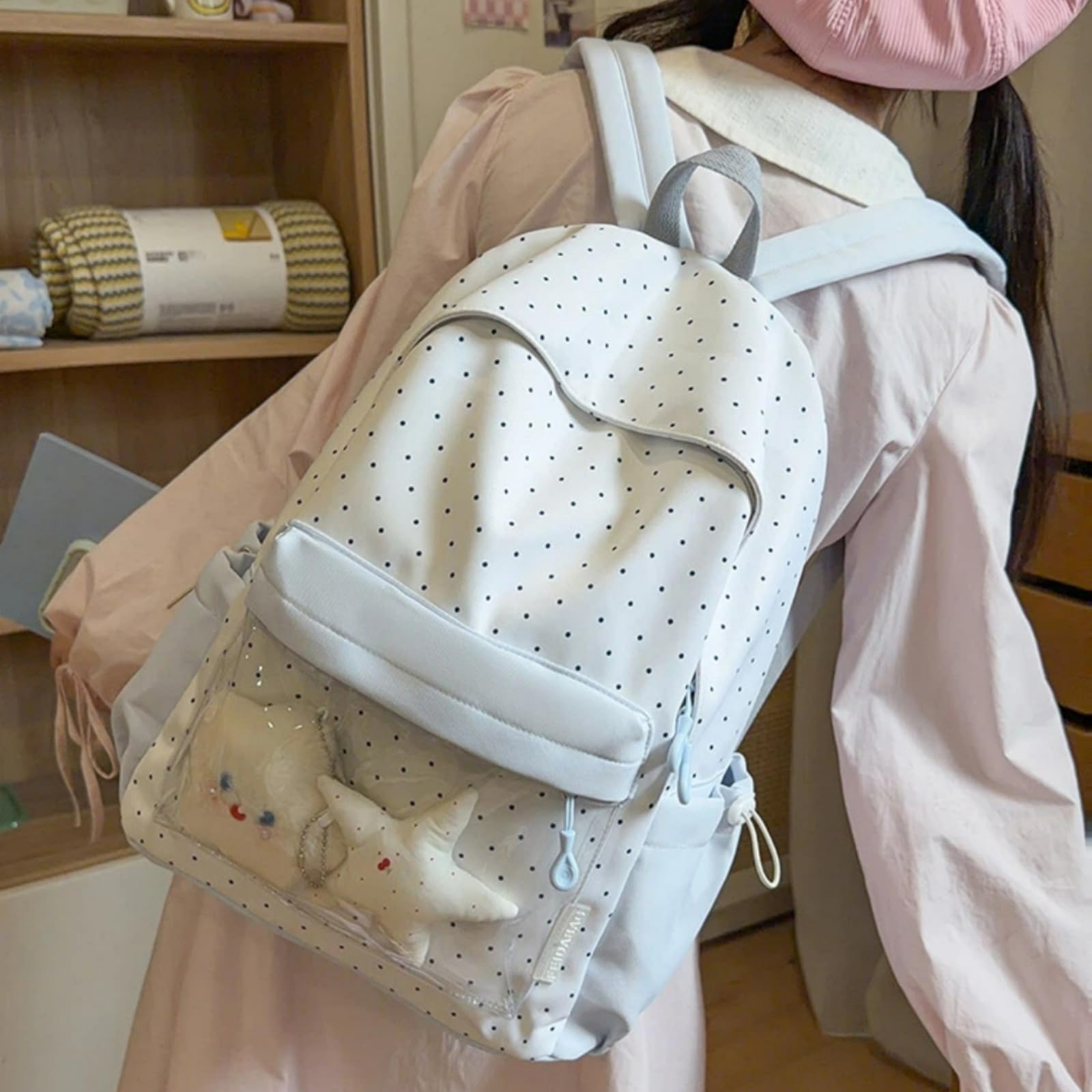Zaino Polka DOT Contrasto ITA Zaino, Carino Grande capacità Borsa Leggera Scolastica per Ragazze Uso Giornaliero di Viaggio-pink-40x31x14cm