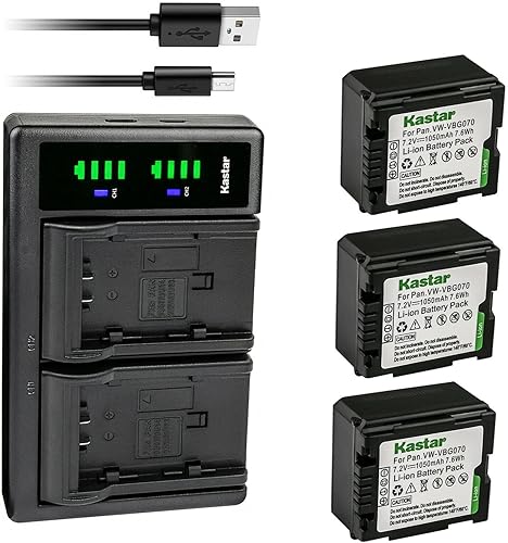 Miniatura 7 de Kastar Paquete de 2 baterías VW-VBG070 y cargador USB LTD2 de repuesto para Panasonic HDC-HS20, HDC-HS20K, HDC-HS100, HDC-HS100GK, HDC-HS200,