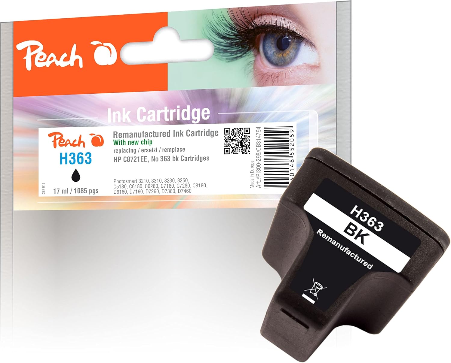 Peach H363 Printer Cartridges XL (BK, C, M, Y, CL, ML) Replaces HP No. 363XL, C8721EE, C8771EE, C8772EE, C8773EE for HP PhotoSmart C 5180, HP PhotoSmart C 6270, HP PhotoSmart C 6280