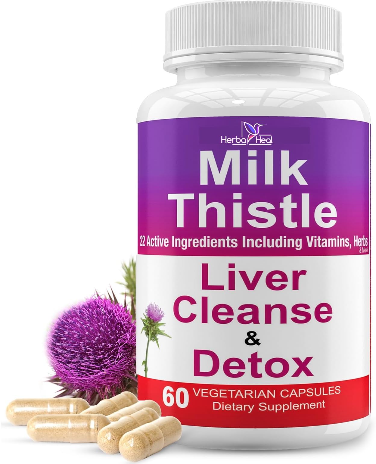 Liver Cleanse Detox Milk Thistle Liver Support 1000mg High Potency Liver Focus Supplement with 22 Ingredients - Natural Detoxifier & Regenerator with Silymarin Extract