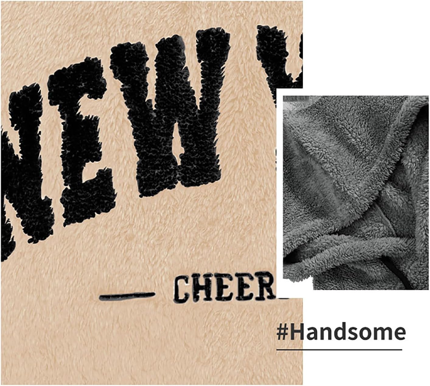 Men's Fuzzy Pullover Letter Graphic Printed Hoodie Embroidery Sweatshirts with Kangaroo Pocket