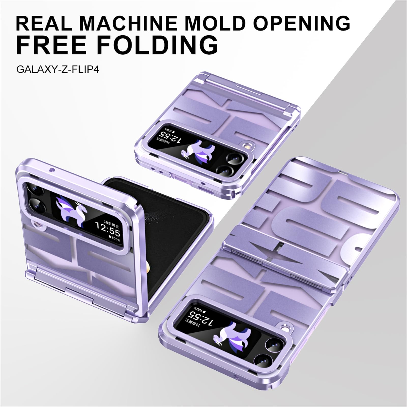 Coque pour Samsung Galaxy Z Flip 5 2023, Charnière Protection Ultra Mince Slim Fit Galvanoplastie Mode Lettre Motif Transparent Dur PC Crystal Clear All-Inclusive Case