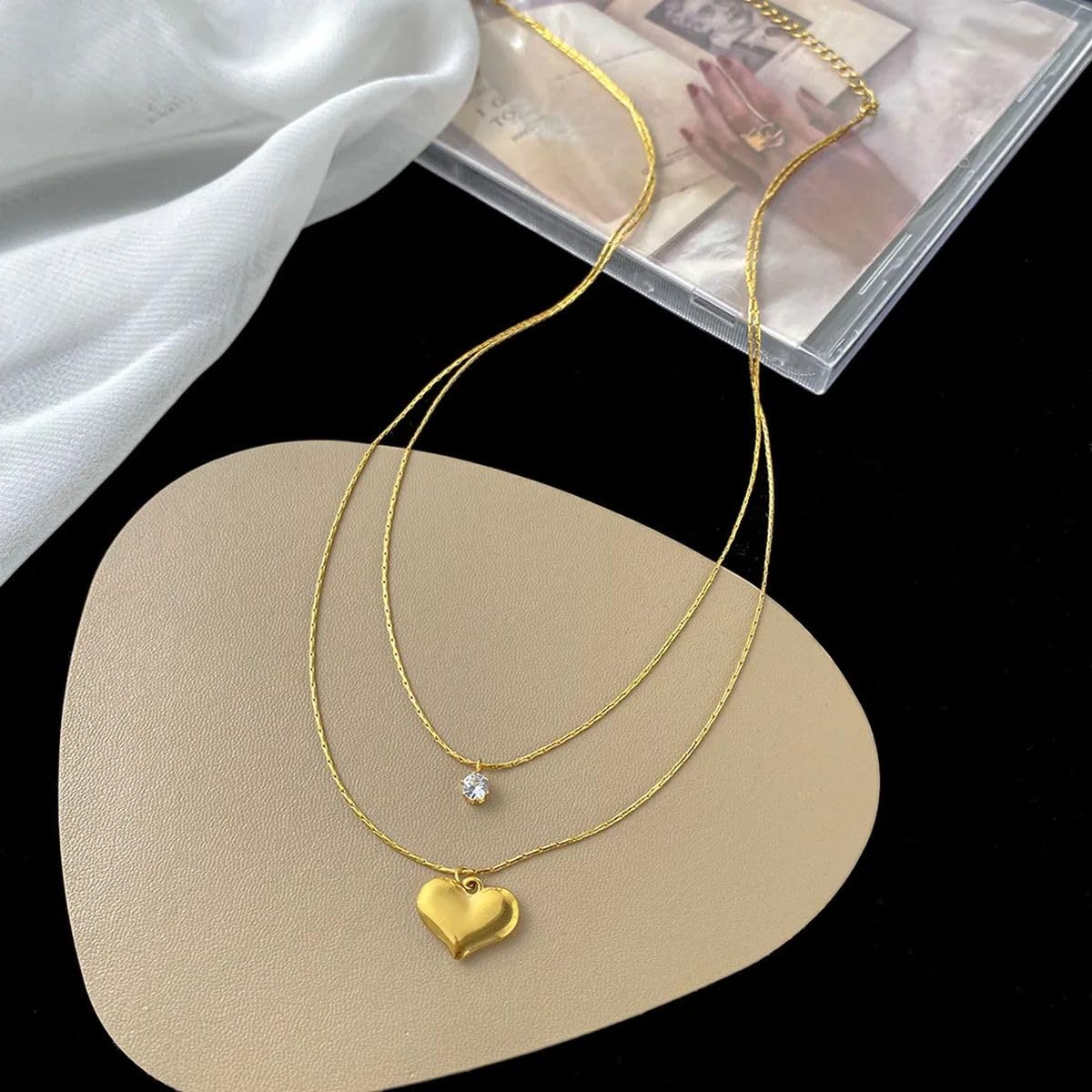 Jewellry 316L Edelstahl Mode gehobener 2 Schicht Zirkon Liebe Herz Charm Choker Halsketten und Anhänger für Frauen Schmuck Modeaccessoires kreatives Geschenk