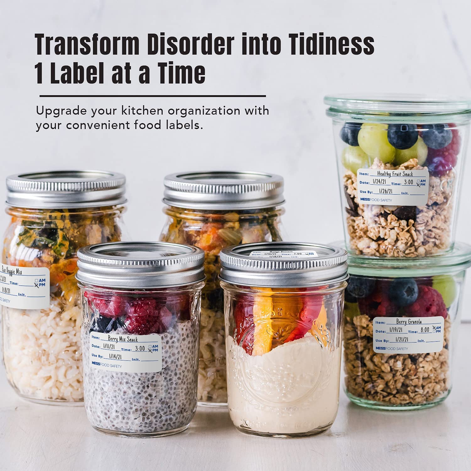 MESS Dissolvable Food Labels for Containers 500 Mason Jar Labels Dissolvable Labels Work in