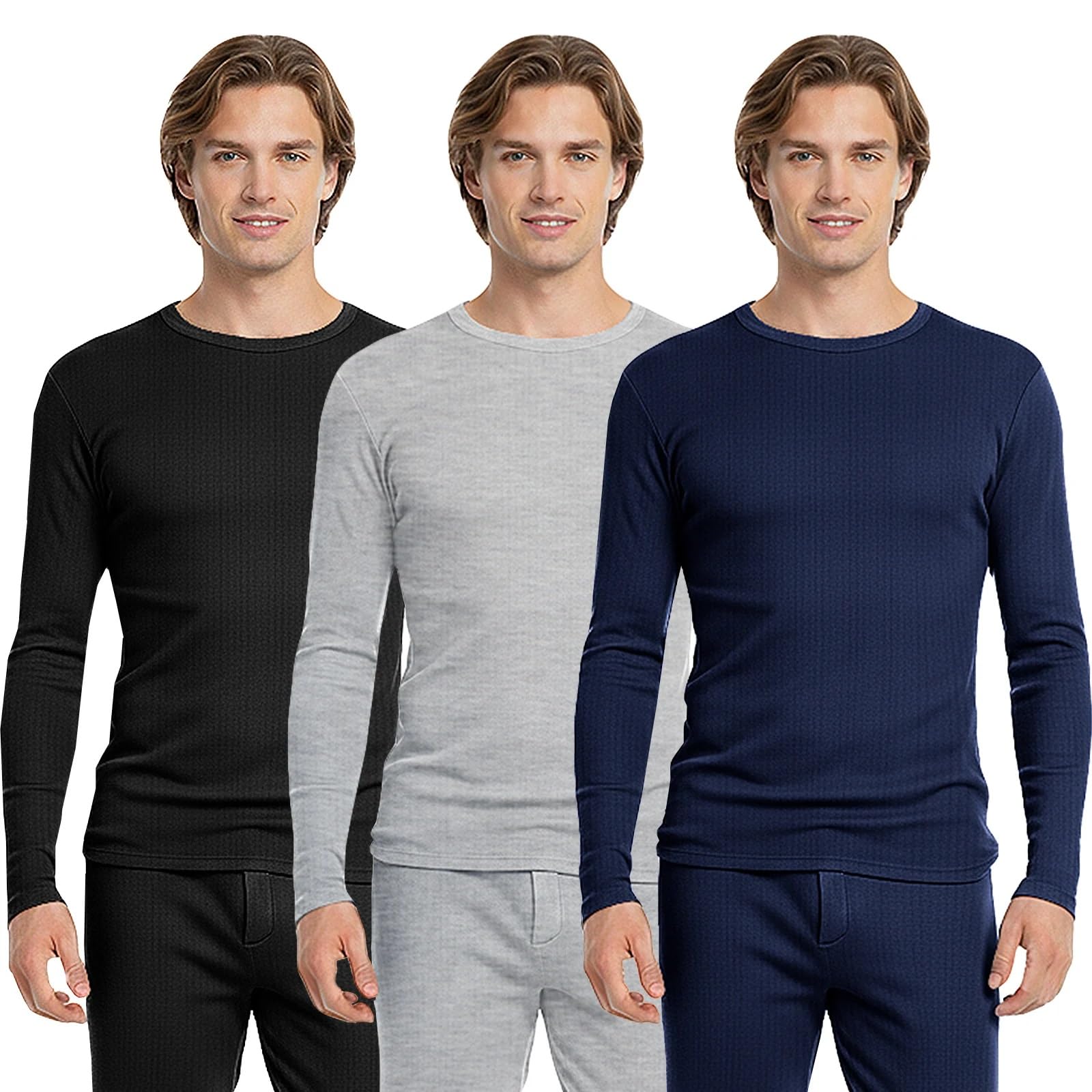 BestSale247 Camiseta interior térmica de manga larga para hombre, con forro polar, ropa interior de esquí de algodón