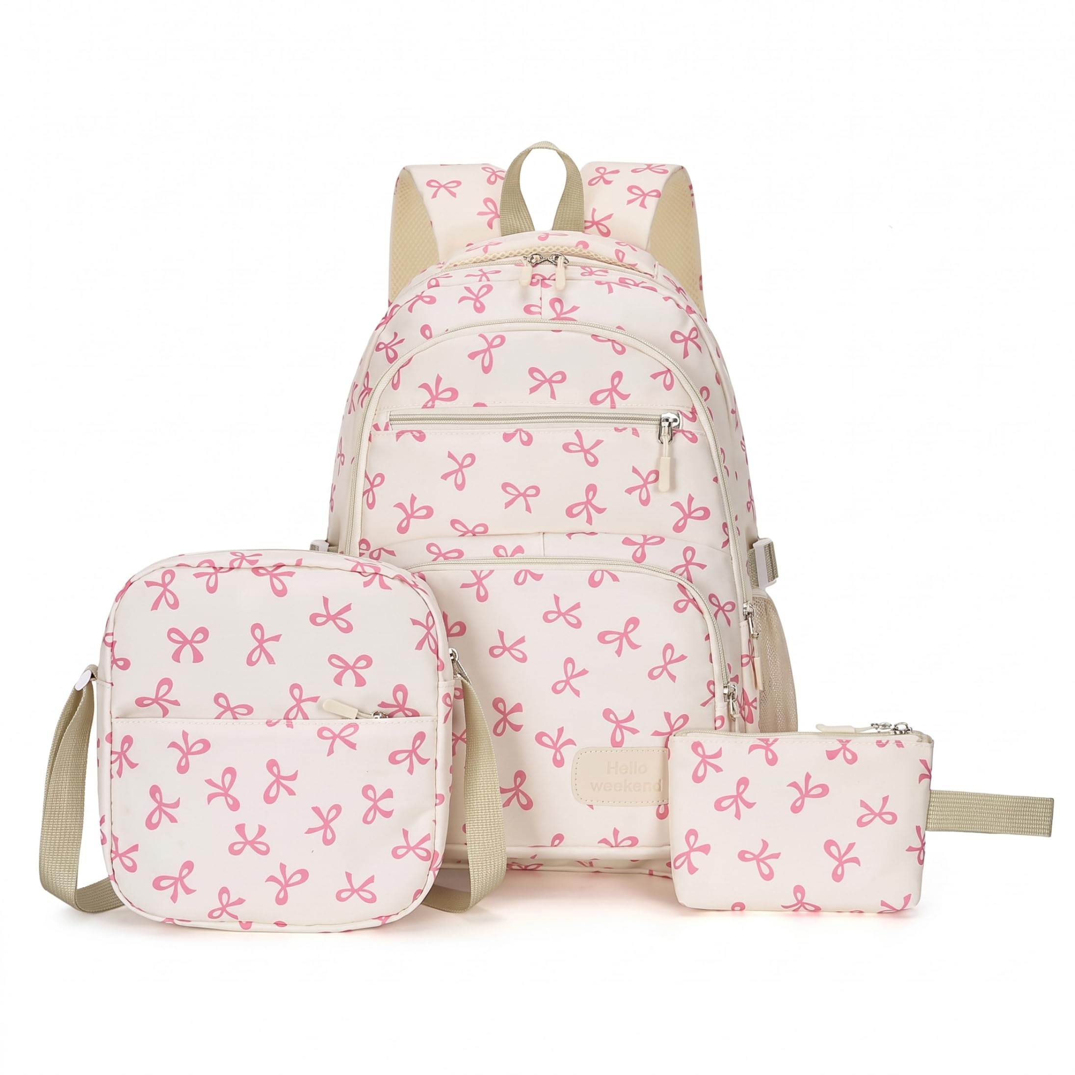 Borsa con fiocco per ragazze, set di borse leggere da 3 pezzi, bianco
