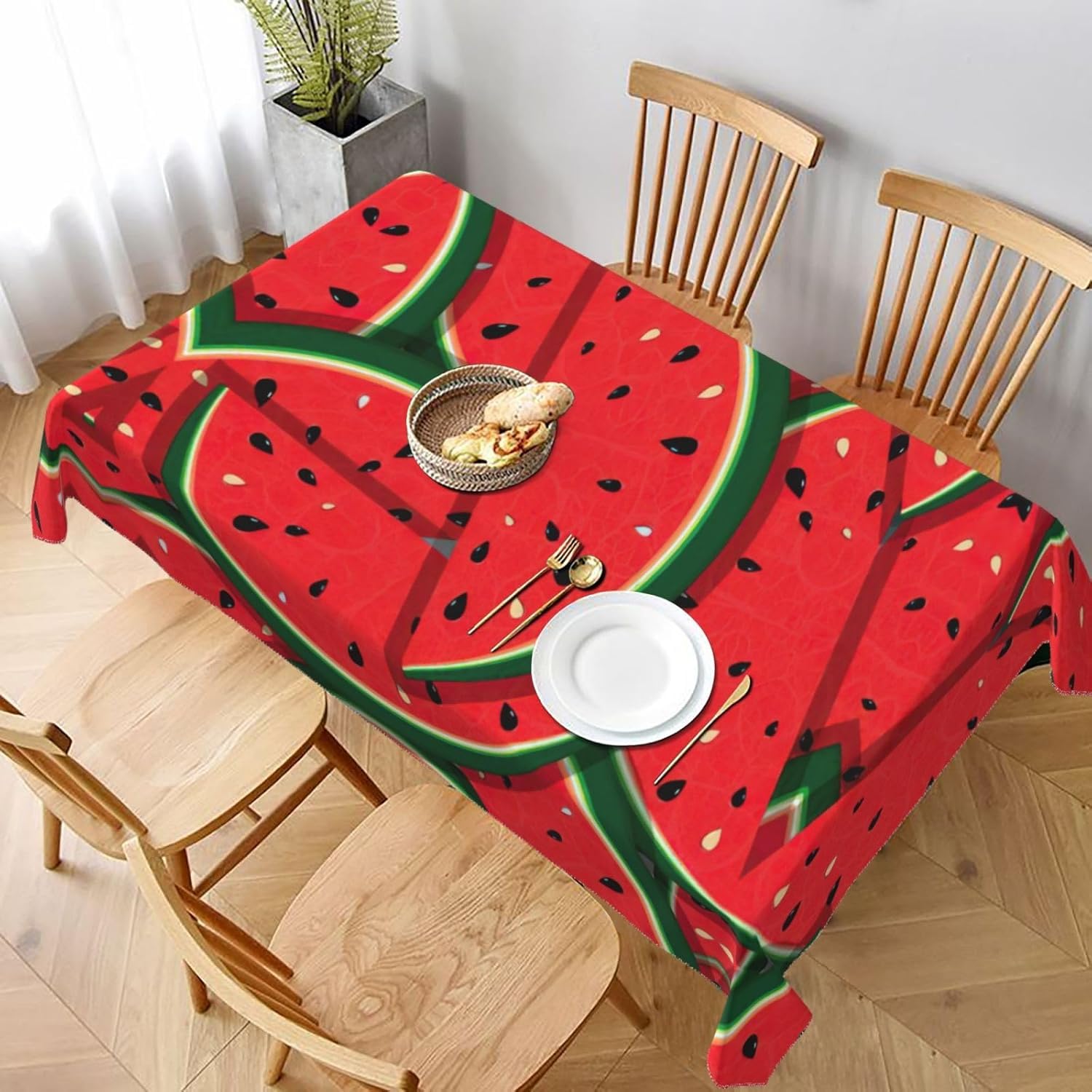 Prostokątny obrus 140 x 300 cm owoce arbuzy, tkanina poliestrowa odporna na plamy i zmywalna, ochraniacz na stół dla 8-10 osób, do użytku w kuchni, salonie wewnątrz i na zewnątrz 5751v