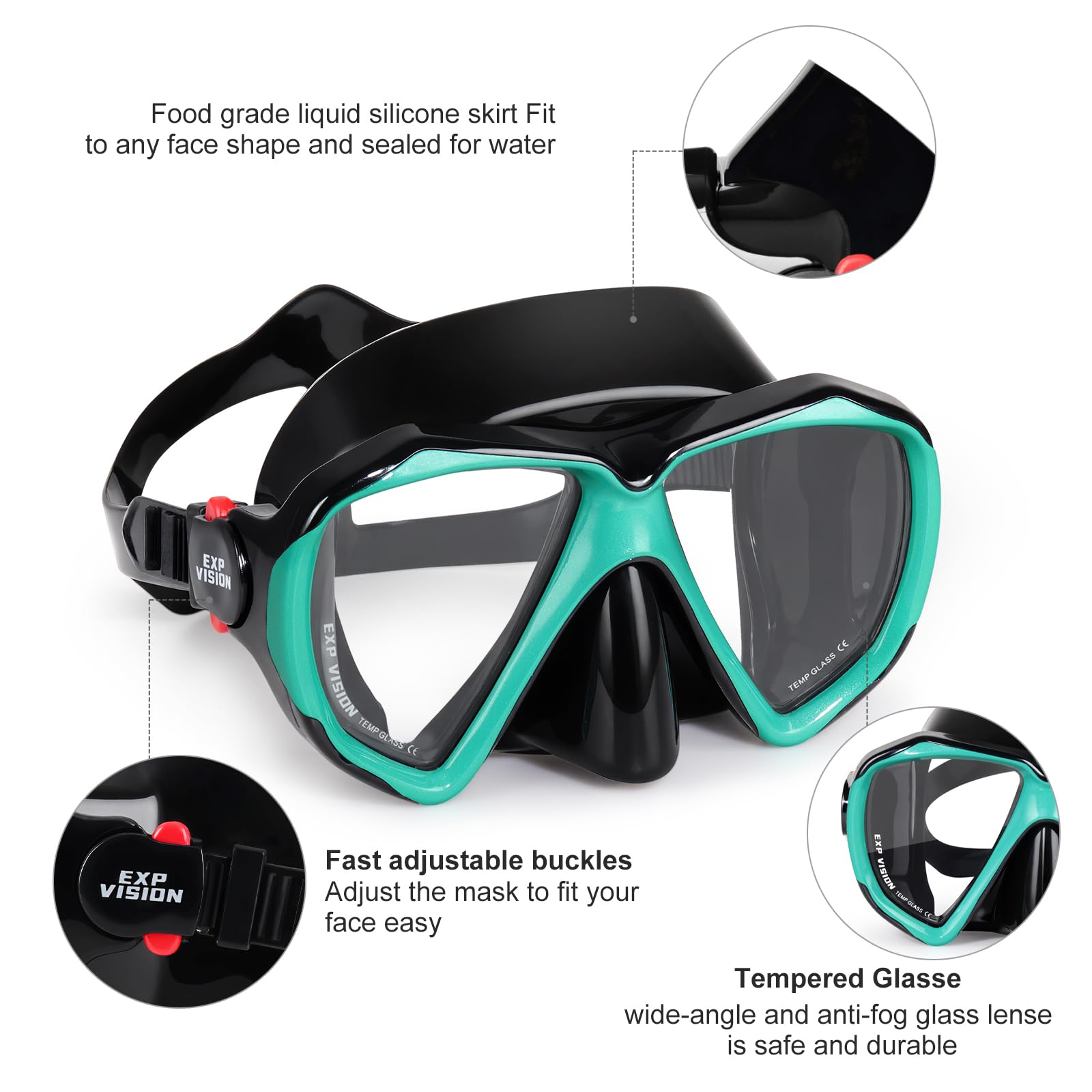 Schnorchel-Tauchmaske, Panorama-HD-Schwimmmaske, Anti-Beschlag-Tauchbrille, gehärtetes Glas, Tauchmaske für Erwachsene, Jugendliche, Schwimmbrille mit Nasenabdeckung zum Tauchen, Schnorcheln
