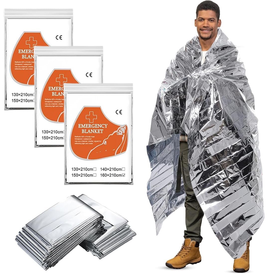 Mantas de Supervivencia, 3 Piezas Manta de Primeros Auxilios de Emergencia, Adecuada para proteger tanto del frío como del calor(160cm*210cm)