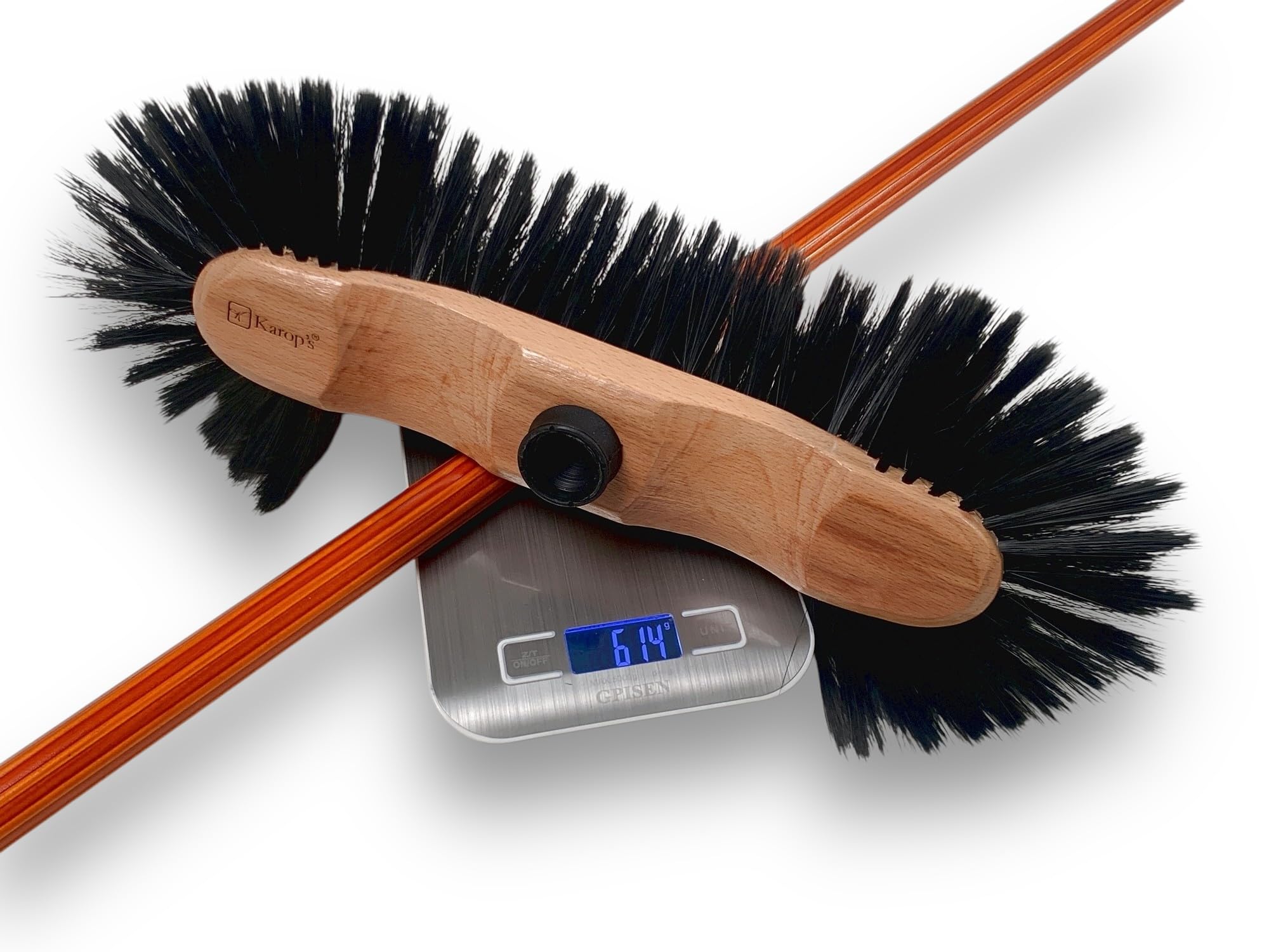 Balai Demi tête Haute qualité | Sortie 60 mm | Bois Vernis | Fibres Pet synthétique Noires |Manche Bois Vernis Teinte Cannelle | Gamme KAROP'S | Longueur 30 cm | Kibros VC120135M2