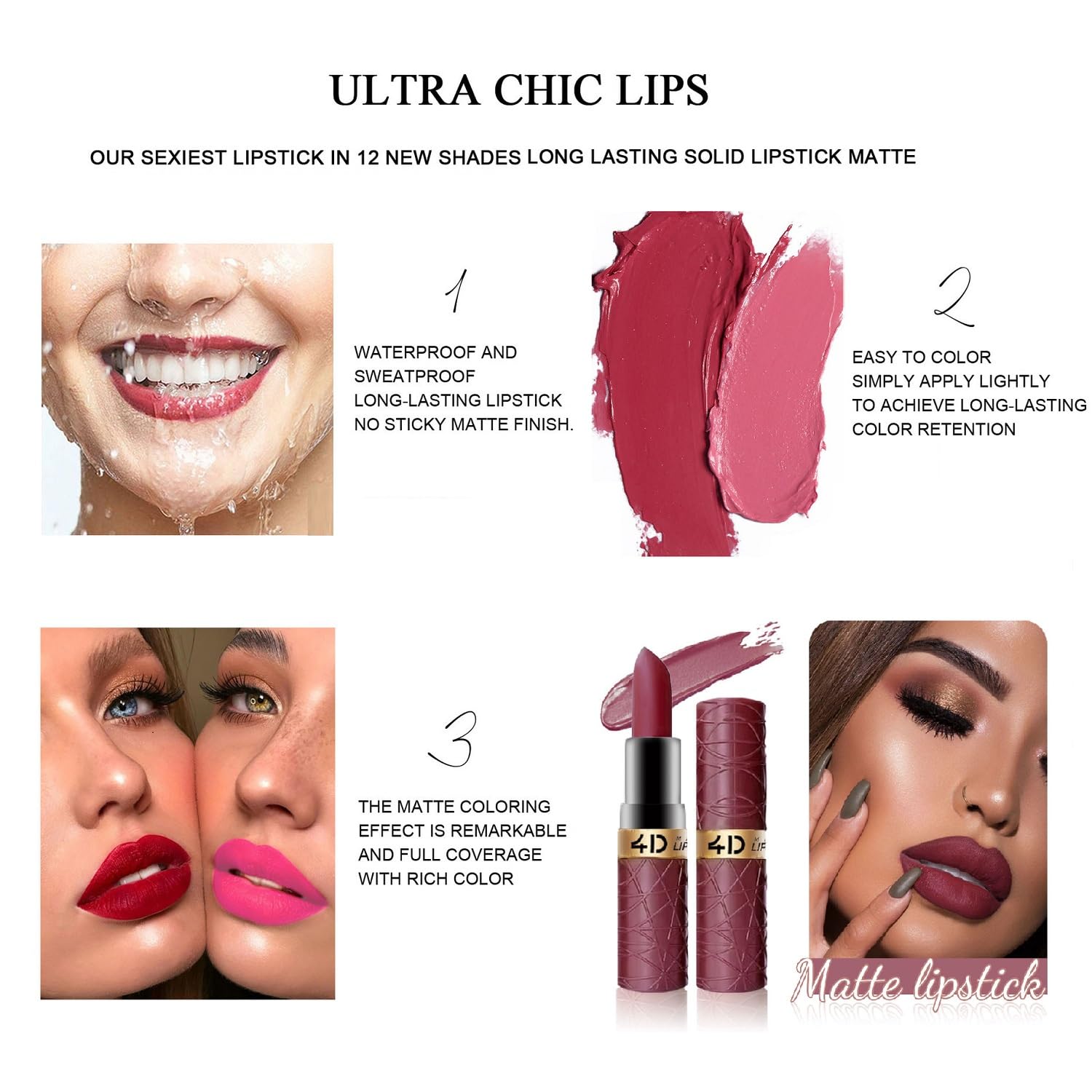 Matte Lipstick Set 6 Pcs Lipstick Pack with Nude, Rose, Coffee & Brown Shades Waterproof - Image 2