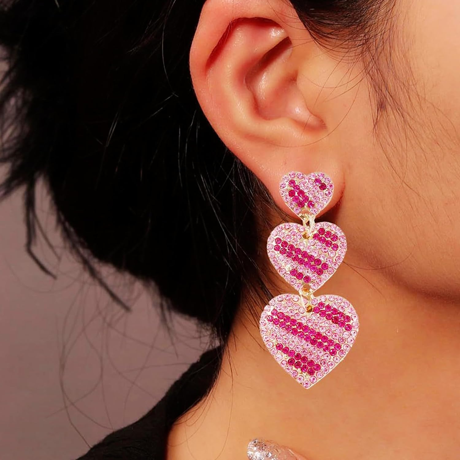 Love Heart Statement Earrings Dangle for Women Valentines Day Gifts, Chunky Gold Cute Fun Red Pink Sparkling Heart Rhinestone Drop Stud Holiday Earrings Festival Party Jewelry - Image 2