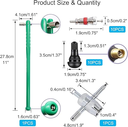 Miniatura 2 de Kit de herramientas de instalación de extractores de vástago de válvula de neumático, 10 núcleos de válvula, 10 vástagos de válvula de neumático