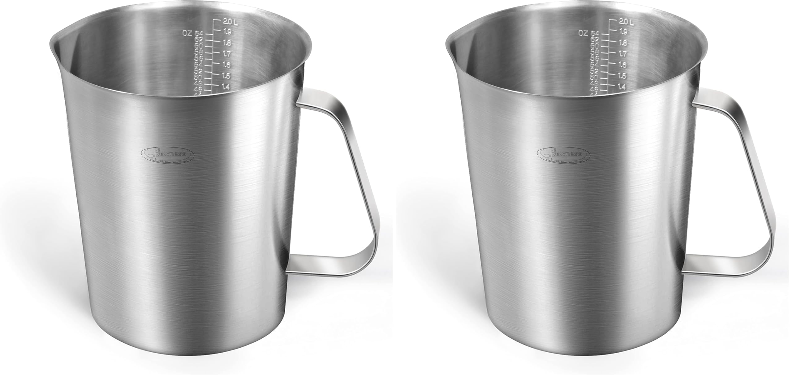 Measuring Cup, [Upgraded, 3 Measurement Scales, Including Cup Scale, ML Scale, Ounce Scale], Newness Stainless Steel Measuring Cup with Marking with Handle, 64 Ounces (2.0 Liter, 8 Cup) (Pack of 2)