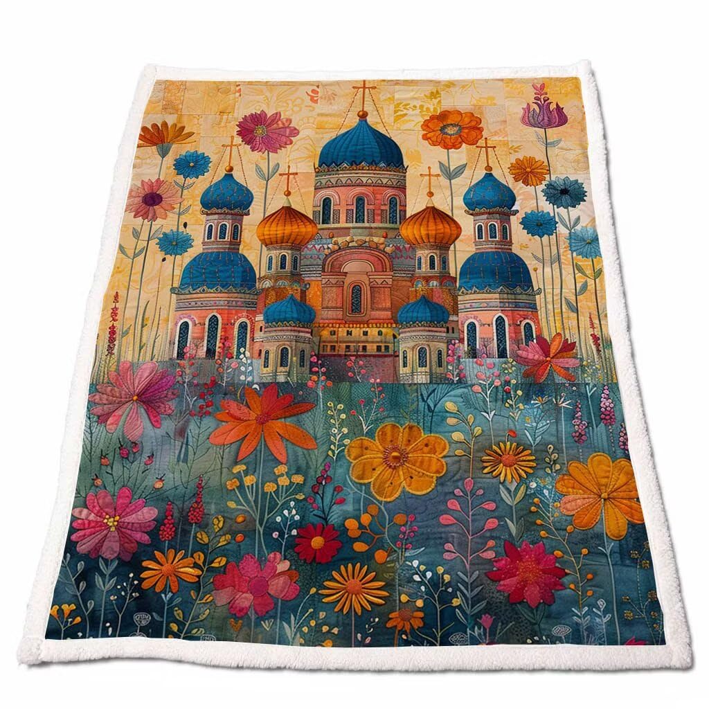 Koc polarowy Sherpa, kościół, miękki, obciążony, zima, jesień, pościel, duży, 140 x 200 cm, gruby, ciepły i oddychający, na krzesło, sofę, kanapę, łóżko, do pokoju podróżnego, dekoracja, prezenty dla