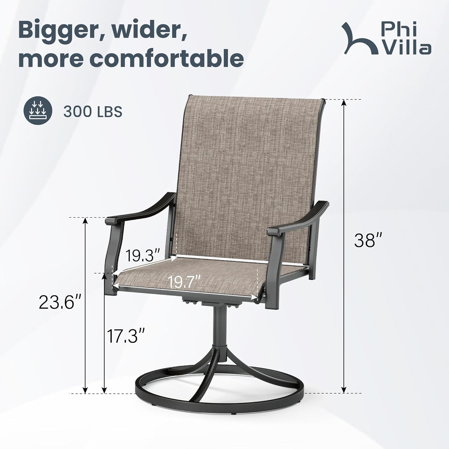 PHI VILLA Swivel Outdoor Chair Set of 6,Patio Swivel Rocking Chairs with Textilene Fabric and Metal Frame for All Weather,Outdoor Dining Chairs for Garden