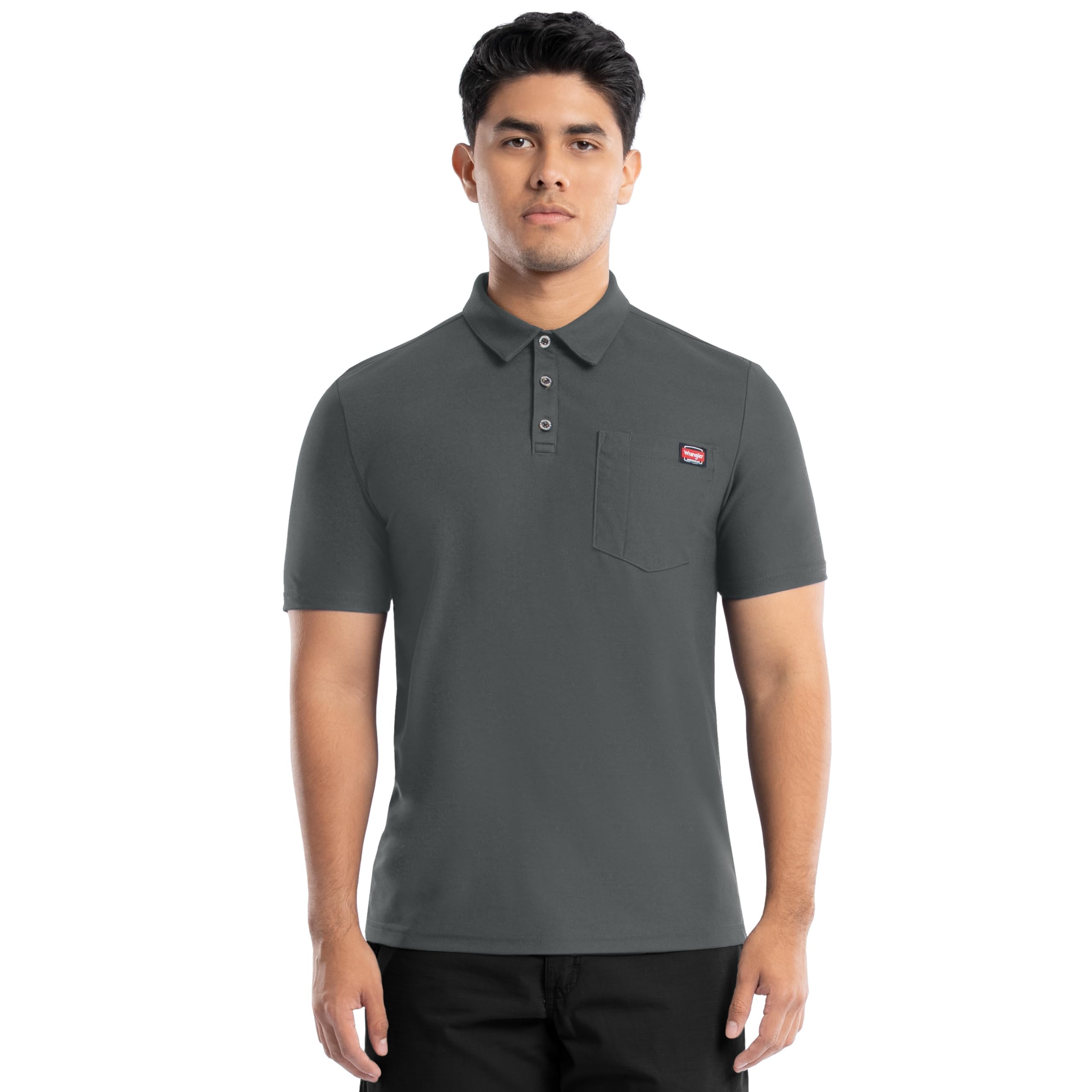 Wrangler Mens Short Sleeve Performance Workwear Polo, Charcoal Grey, 3XL