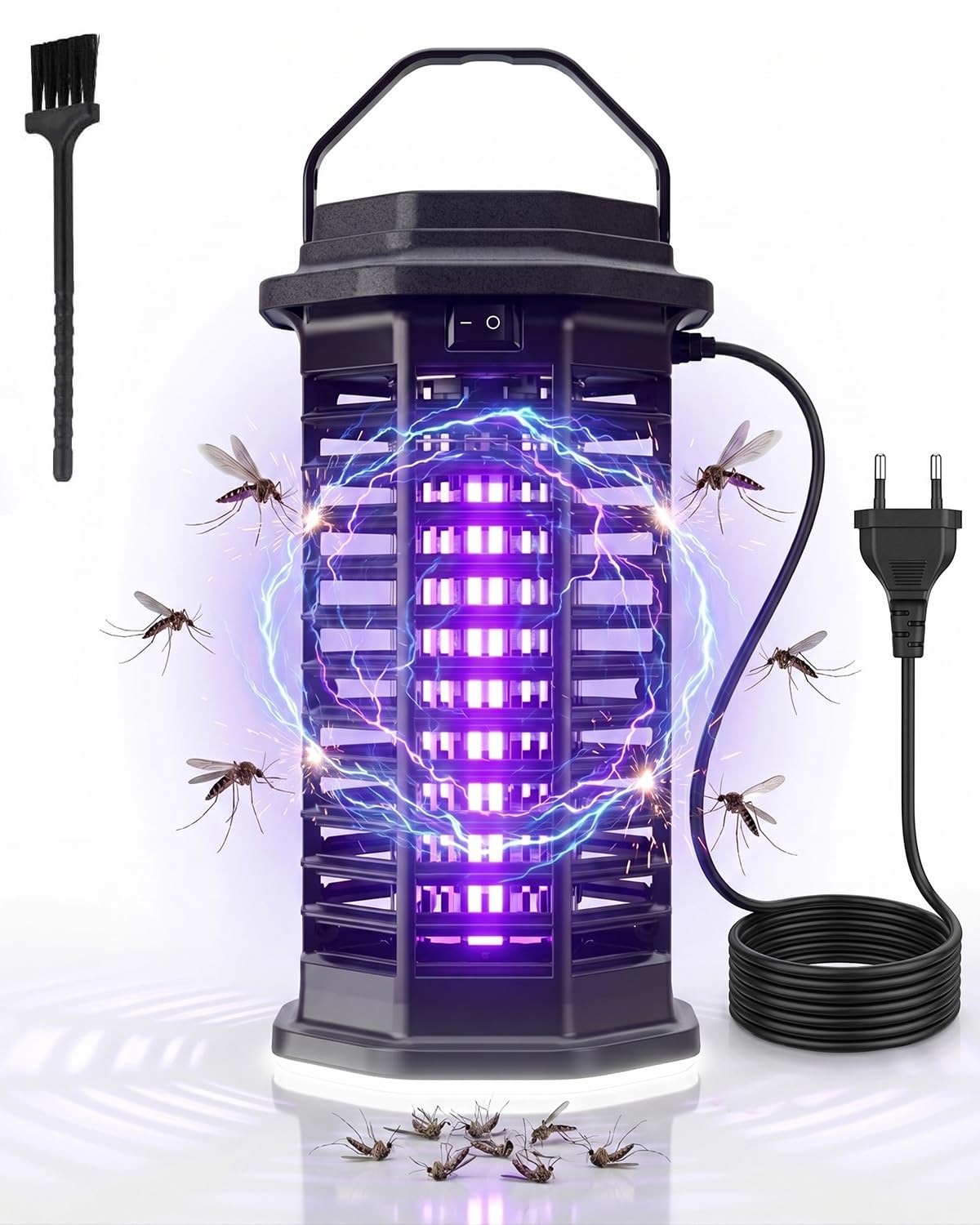 Elektrischer Insektenvernichter mit LED-Licht, 2-in-1 4200V 15W UV-Mückenlampe, Hochspannungs-Fliegenfalle, IPX4 wasserdichte, Mückenfalle für drinnen und draußen, gegen Mücken, Fliegen und Insekten