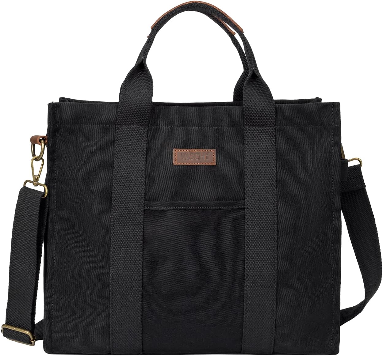 VASCHY Canvas Tote bag, Casual Reusable Work Totes for Women Teachers with Zippers Pockets Crossbody Shoulder Bag Purse