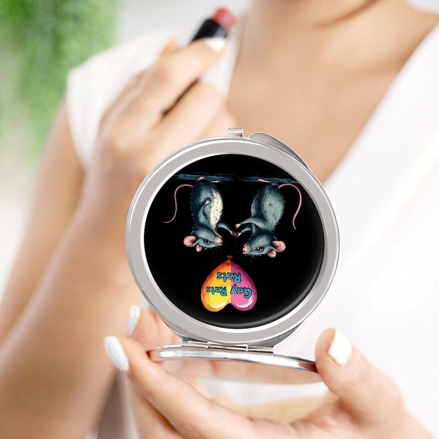 Gay Rats Compact Makeup Mirror Mini Foldable Cosmetic Mirror Portable Travel Mirror for Purse Pocket
