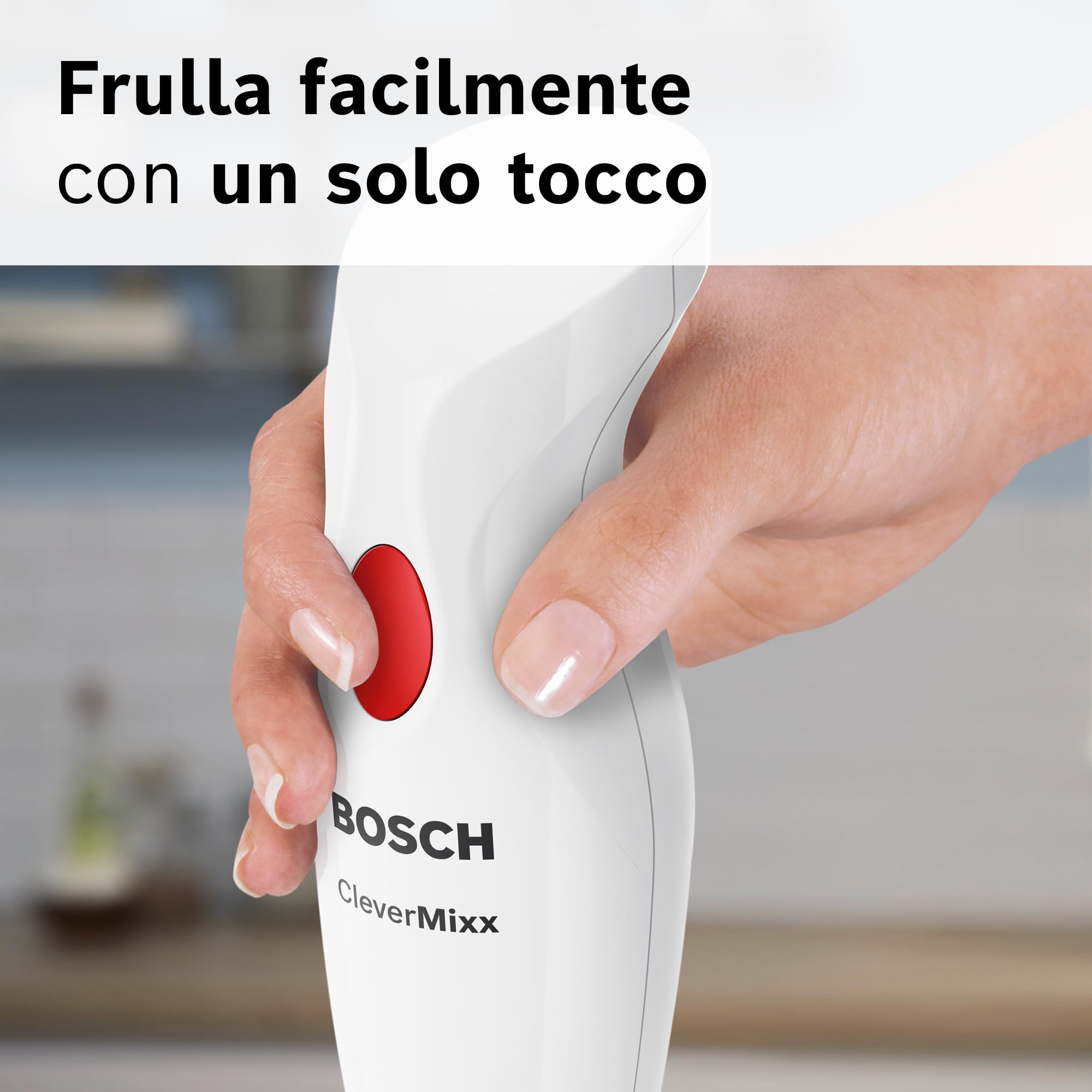 Bosch Frullatore a Immersione MSM24100, 400 Watt, Impugnatura Ergonomica, Piede in Acciaio Inox, Pratico Bicchiere Graduato Incluso, Bianco, Rosso