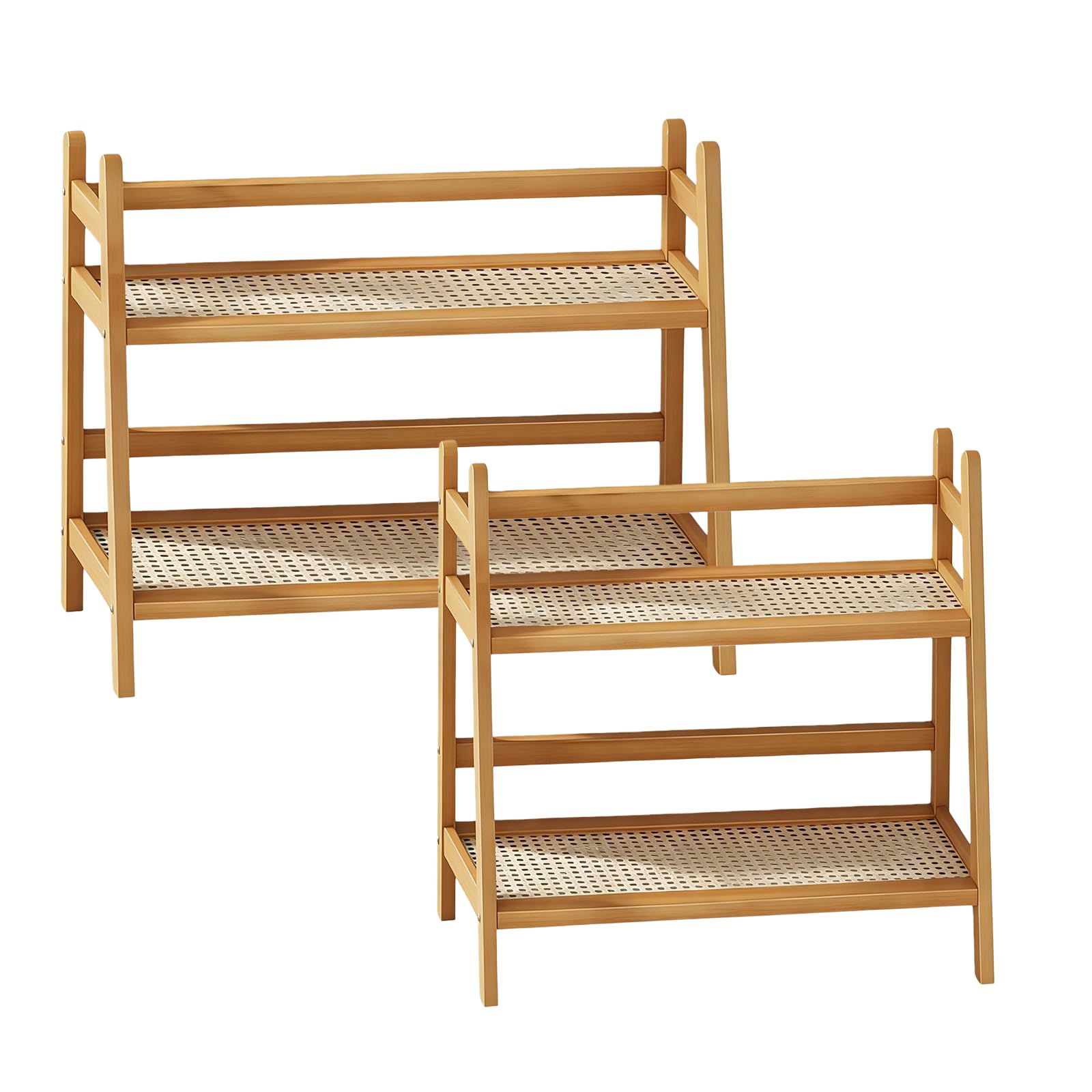 PORFOYO Juego de 2 estantes de cocina, estante de madera para especias, organizador de cocina, estante estilo escalera de madera, organizador de armario de cocina, estante de almacenamiento para