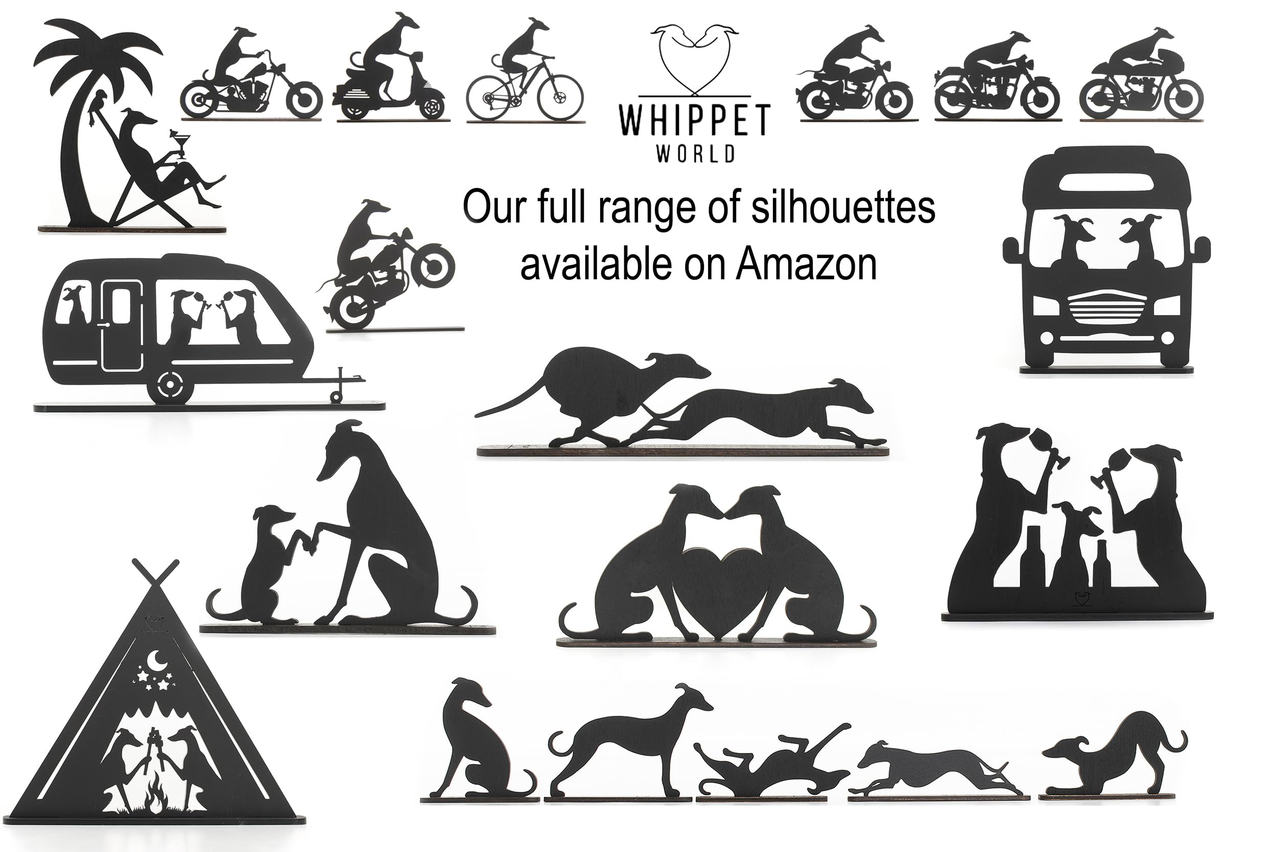 Whippet/Greyhound Silhouette Ornaments, various designs including Whippet on a motorbike - Image 4