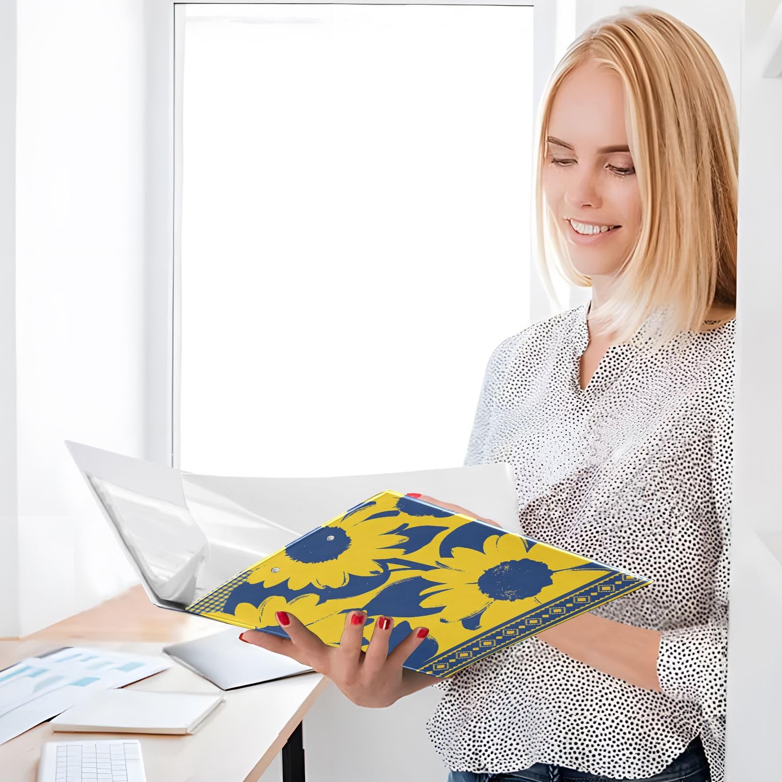 2 raccoglitori ad anelli rotondi per quaderni da 1,5 pollici con portablocco, confezione da 1/2 raccoglitori universitari per studenti, copertina rigida, girasoli, giallo blu