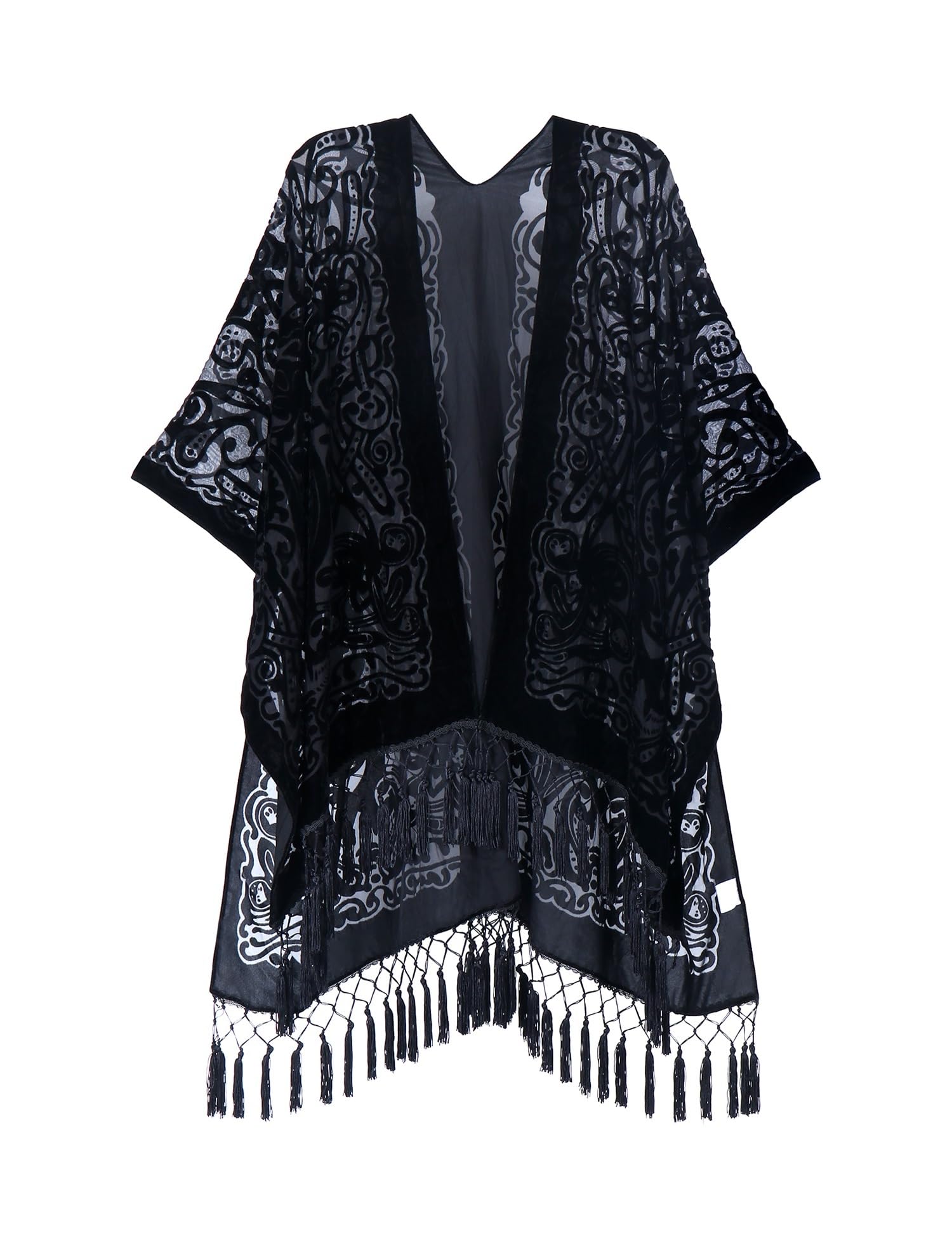 Kimono da donna in peluche bruciato, cardigan lungo con nappa, copertura da spiaggia, camicia casual scialle in chiffon