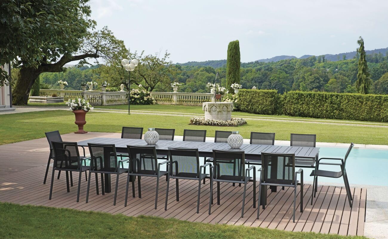 Gruppo Maruccia - Tavolo XXL in Alluminio Allungabile - 3 Lunghezze da 2,65 a 3,95 Metri - Tavolo Grande per Casa, Giardino (Antracite)