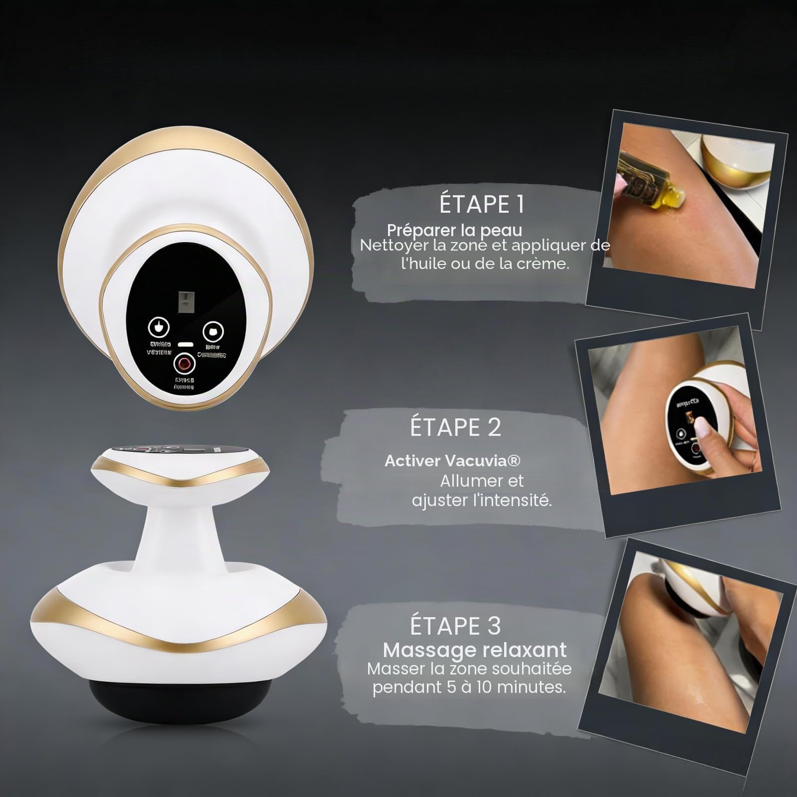 Vacuvia Appareil de massage 4 en 1 contre la cellulite – Vide & Gua Sha électrique, peau plus ferme et meilleure circulation sanguine, massage en profondeur avec chaleur, pour tout le corps