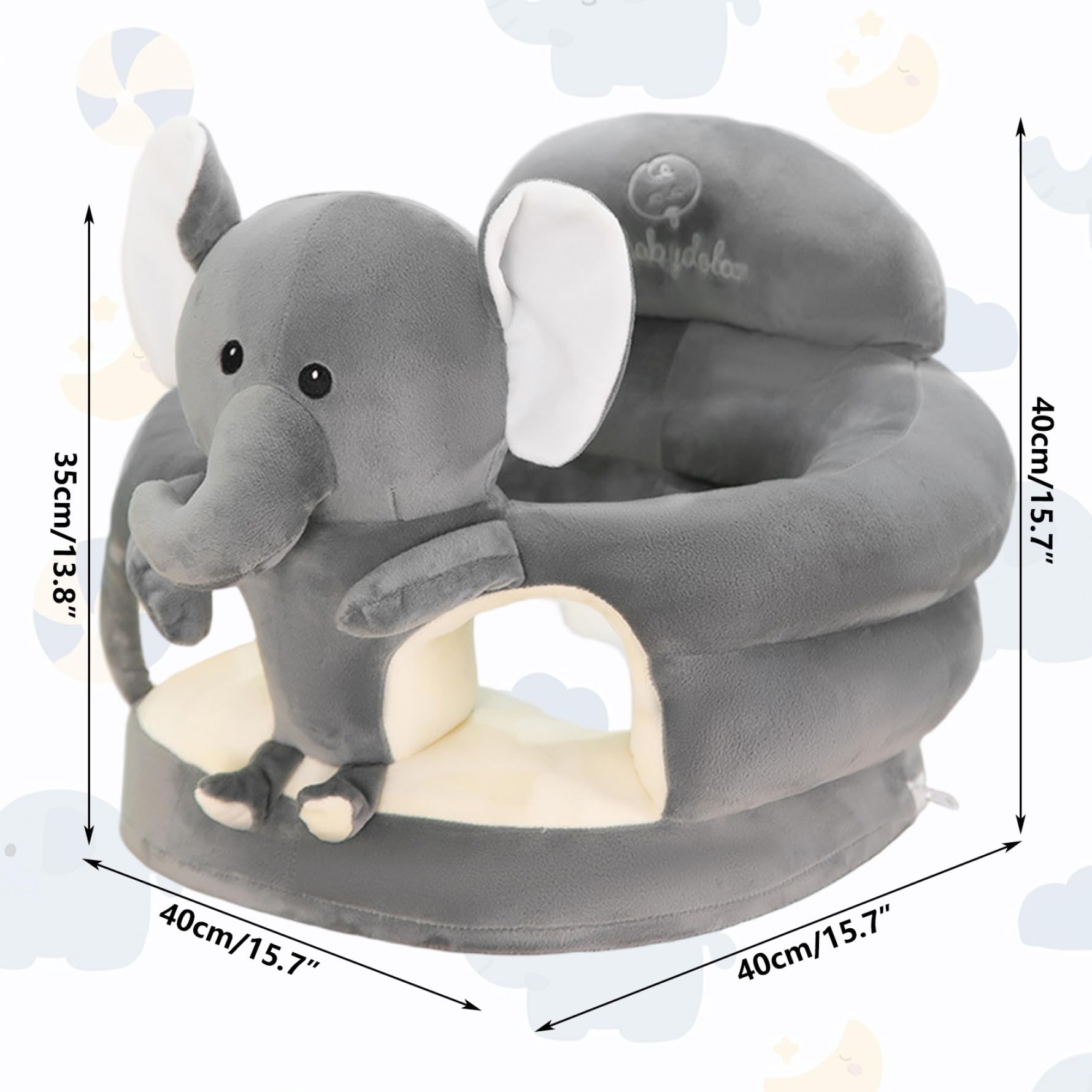 Sedia da Sit Up per Bambini, Simpatico Cartone Animato Elefante Grigio Sedia da Sit Up per Neonato Divano in Peluche per Camera da Letto, Soggiorno, Asilo Nido, Appartamento, Figürchen
