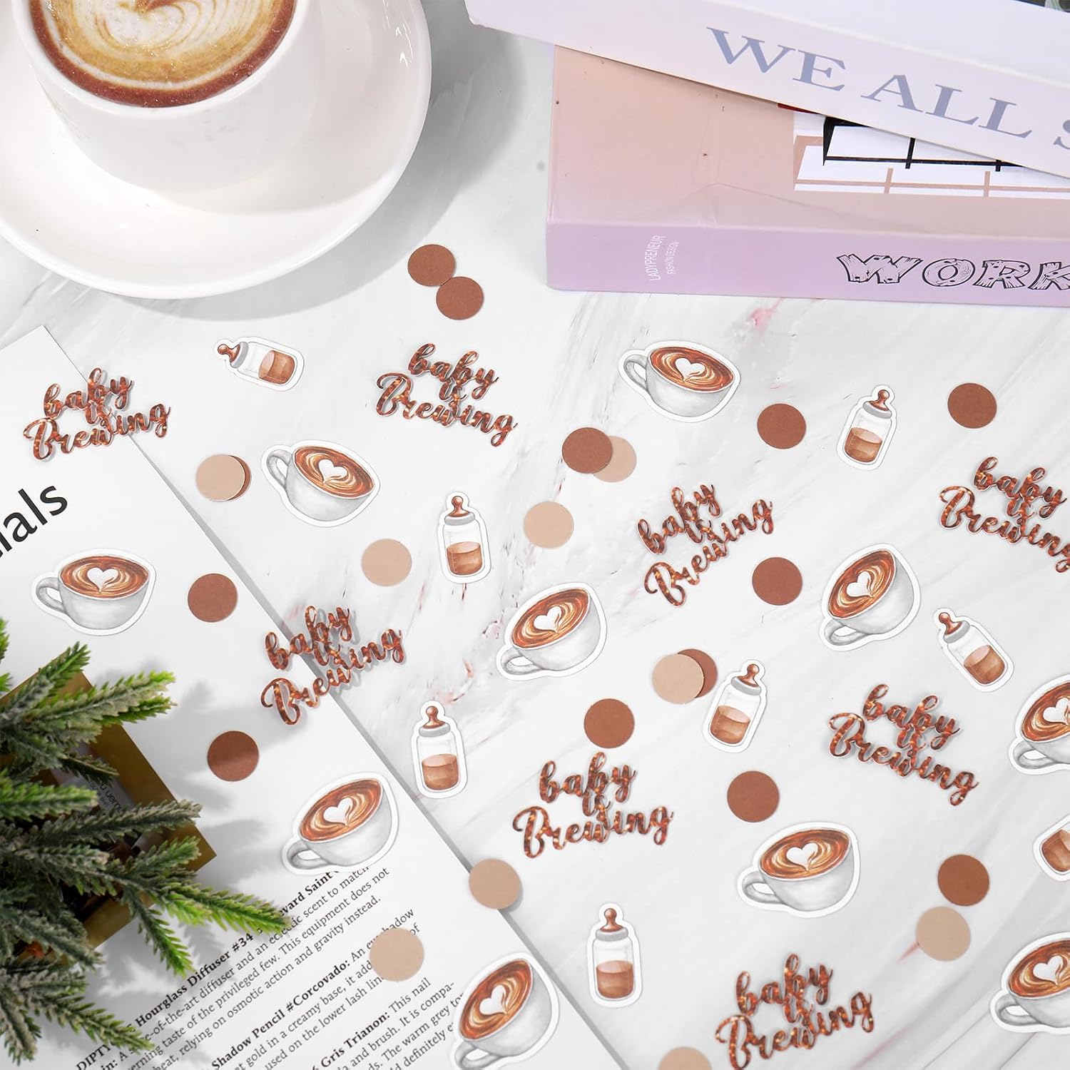 Whaline 300Pcs A Baby is Brewing Baby Shower Table Confetti Coffee Dot Milk Bottle Confetti Table Centerpieces for Gender Reveal Celebration Party Decoration