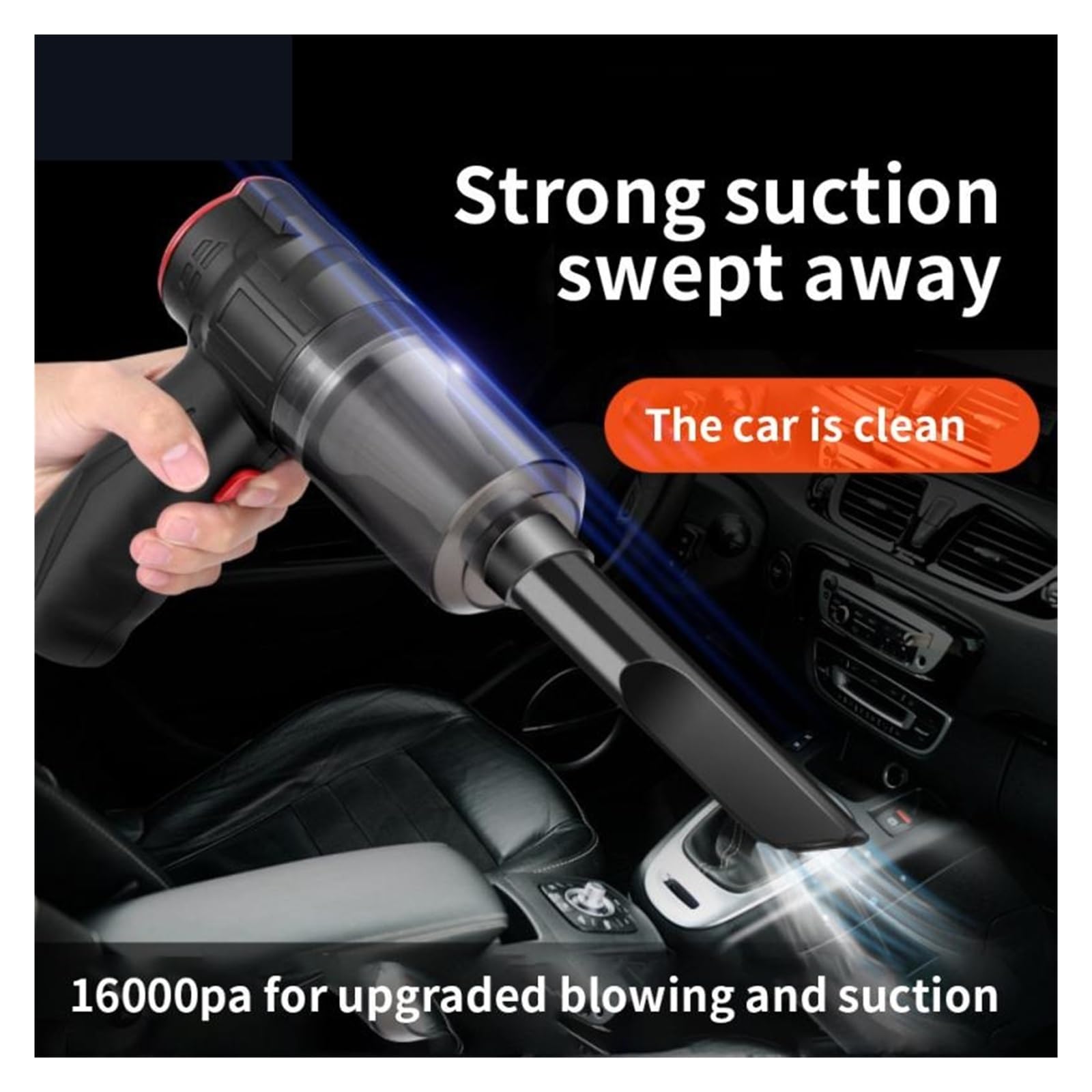 Aspirador De Coche Inalámbrico 2 En 1, Miniaspirador, Supersucción, Soplado Y Succión, Doble Propósito For El Interior del Hogar Limpieza Fácil Rápida Diversos Escenarios(16000pa with Bag)