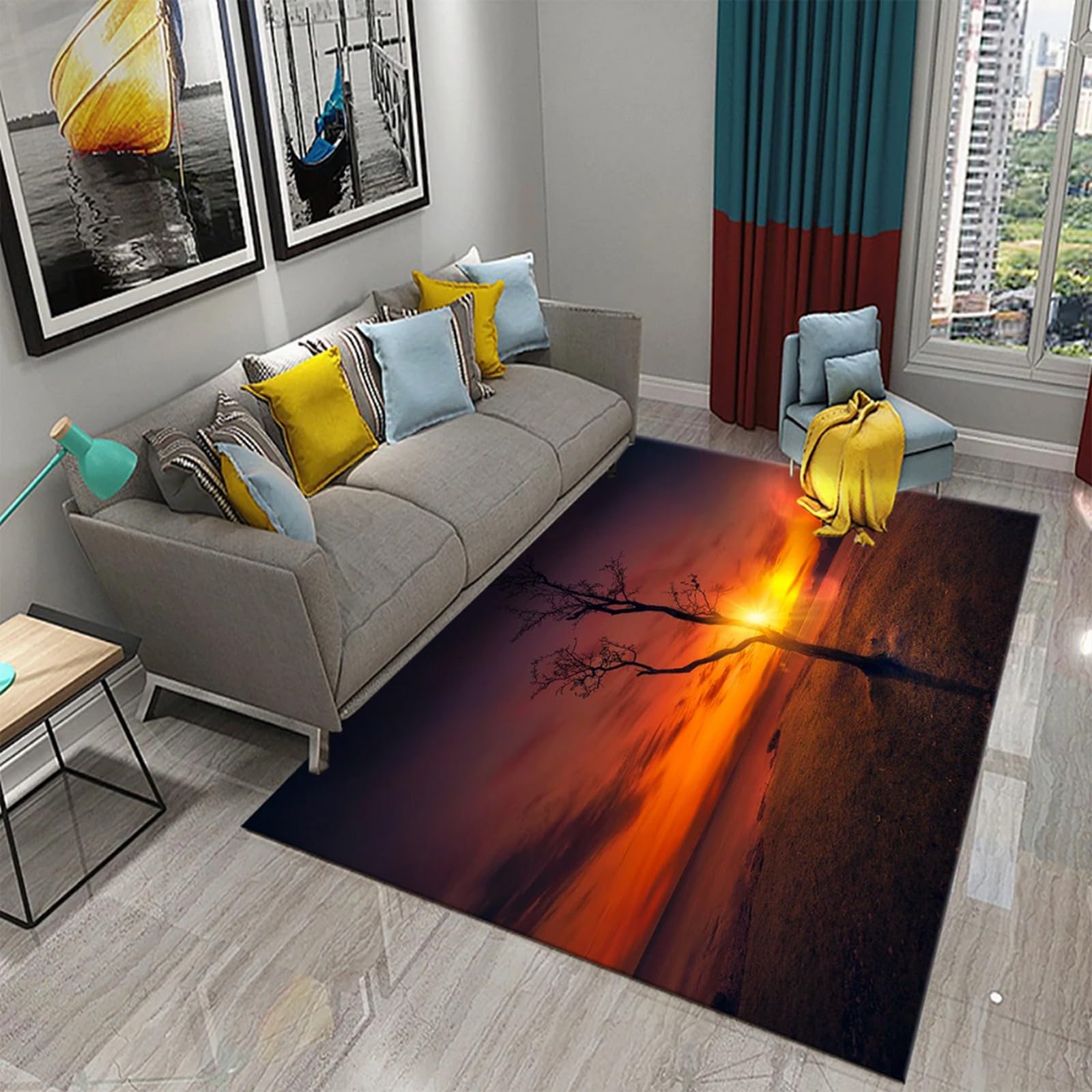 Area Rugs Carpeted Room Living Bedroom, Seaside Sunset Landscape 3D Flannel Rugs Bathroom, Men Boys Girls Modern Anti Slip, Floor Mat Kitchen Rug Pad, 40 X 60 Cm, Stain Resistant Easy -3304602629865 — image 1