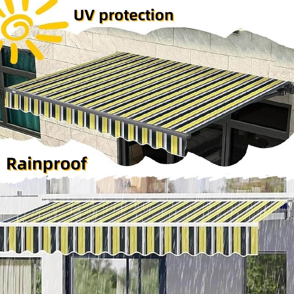 RTVGNSZSJL 350x300/500x400/300x250cm Einziehbare Markisenstoff Balkon Markisenbespannung Manuelle Markise Ersatzstoff Mit Volant Balkonmarkise Sonnenschutz Stoff(Stripe 5,11.5x8ft/350x250cm) Garten