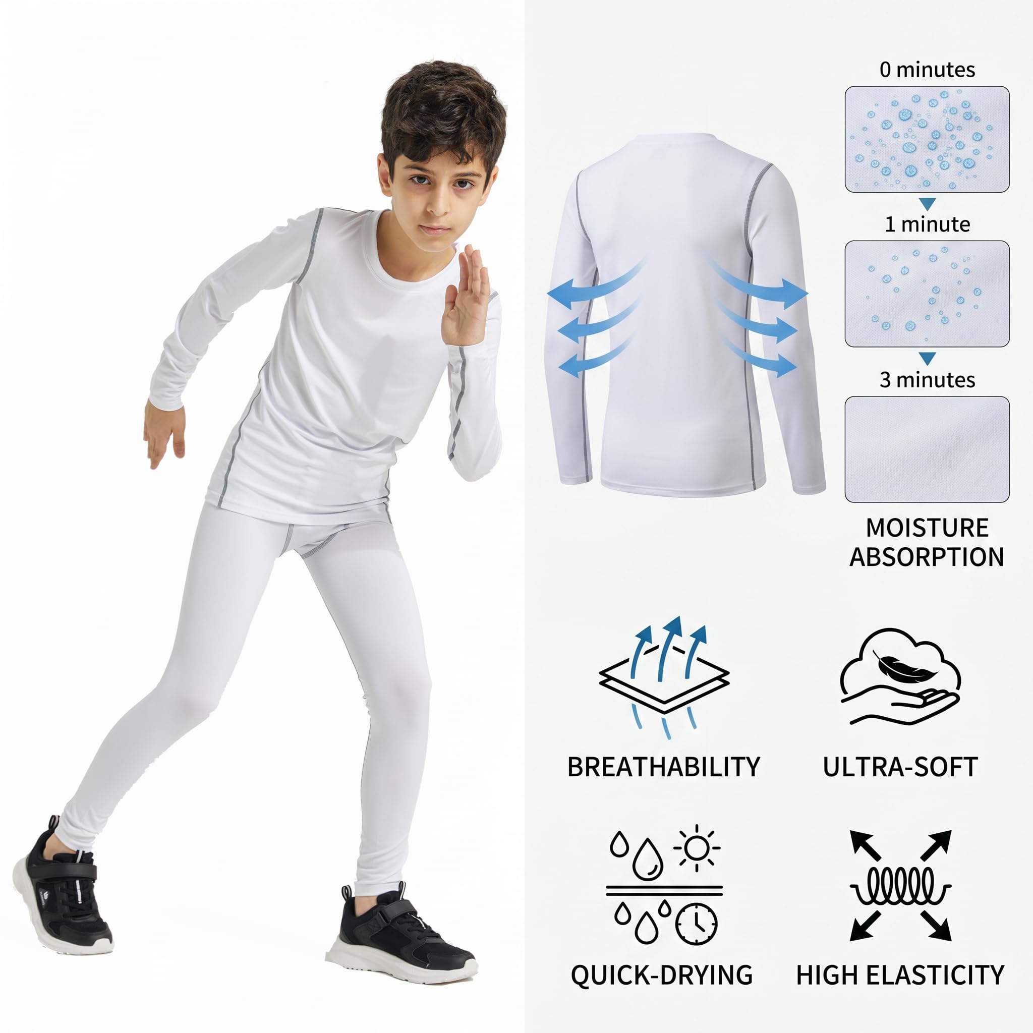 LANBAOSI Maglia a Compressione per Ragazzi Camicie a Compressione per Bambini Maglietta Intima Sportiva Strato di Base Layer Top Camicia Traspirante ad Asciugatura Rapida per Allenamento, Ciclismo