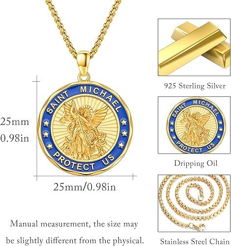 Vista 189 de Collar con colgante de plata de ley 925 con medalla de San Patrón, joyería religiosa para hombres y mujeres, con cadena de acero inoxidable 316L