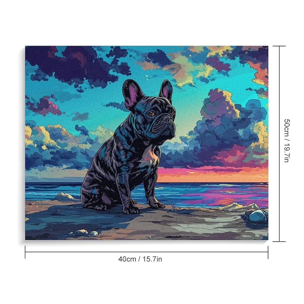 Amazon | ビーチで物思いにふけるフレンチ ブルドッグ 数字