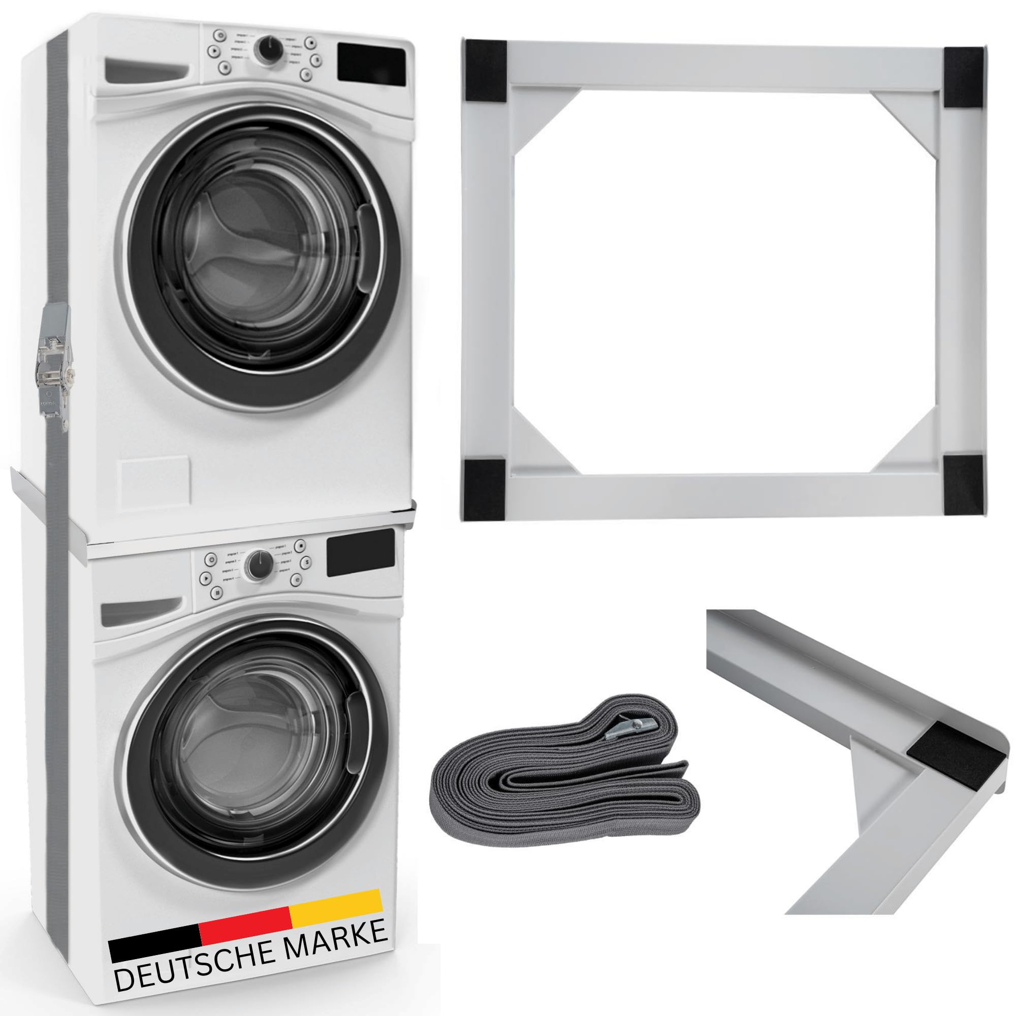 DELUKE® Verbindungsrahmen für Waschmaschine/Trockner EDEO - 60cm Breit, Universal | Zwischenbaurahmen Waschmaschinen Trockner Zwischenbausatz Stapelbausatz Waschmaschinenzubehör