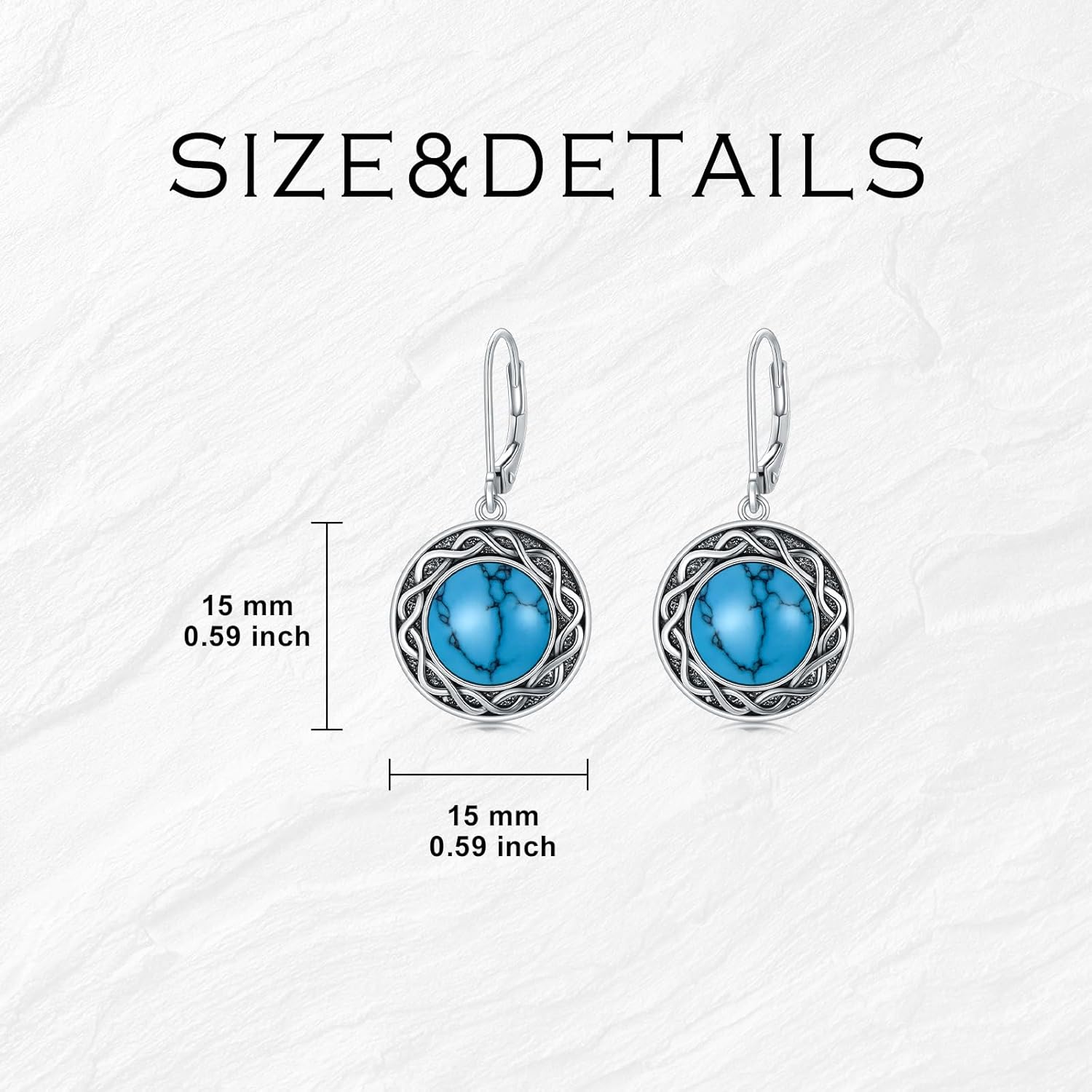 PEIMKO 925 Sterling Silver Round Turquoise Exquisite Dangle Earrings Boho Style Earrings Jewelry Gifts for Women Mother - Image 5