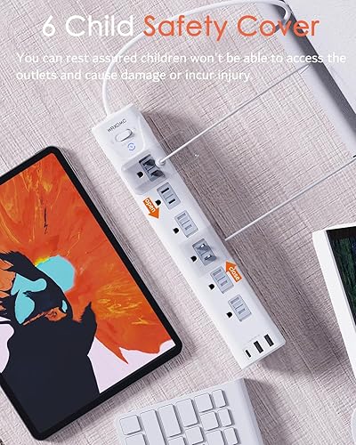 Miniatura 4 de Regleta de alimentación de enchufe plano de 2 clavijas, adaptador de salida de 2 clavijas a 3 clavijas, protector de sobretensiones 1680J, cable de