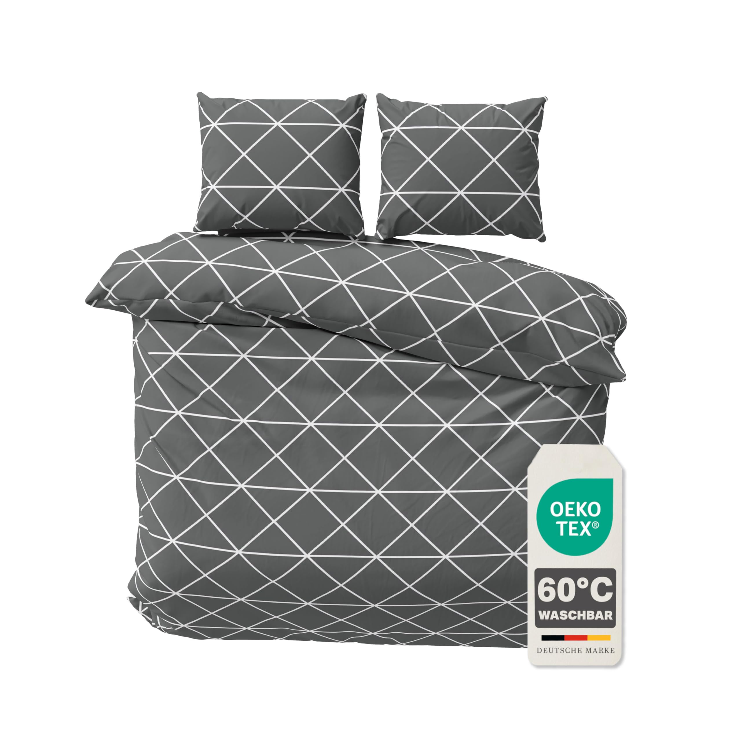 Devior Renforcé Muster Bettwäsche 200x200 cm Baumwolle, Triangle – Bettbezug Set 3 teilig mit 2X Kissenbezug 80x80, Oeko-Tex 100% Baumwolle Atmungsaktiv, Deckenbezug Reißverschluss Bettwäsche