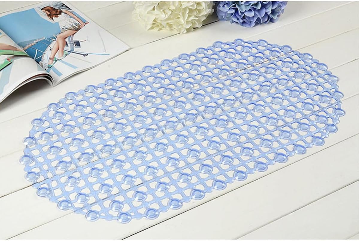 Oval PVC Shower Stall Mat, 37x67cm, Blue Waterproof