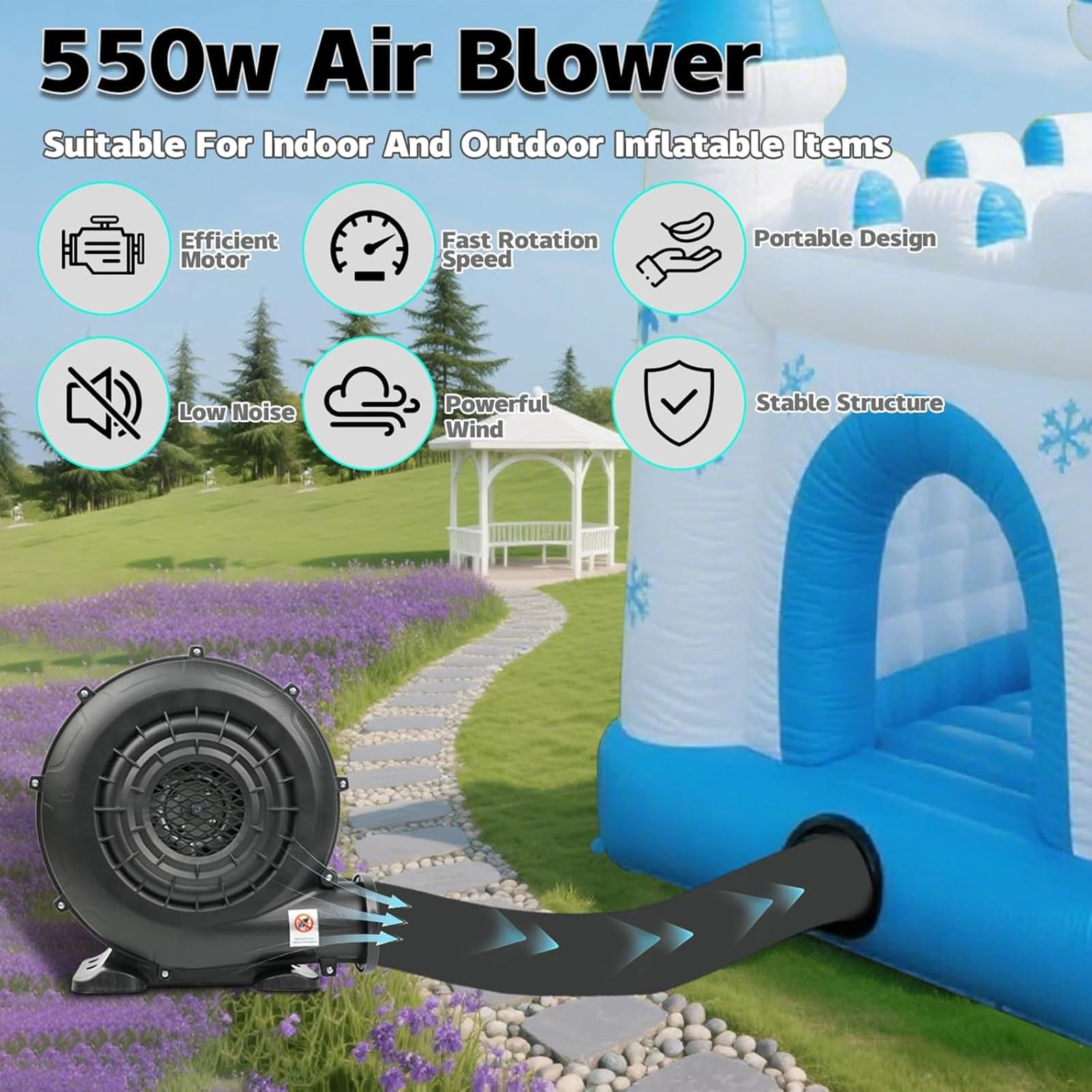 Bounce House dmuchawa do grilla, przenośna pompka, energooszczędna, komercyjna, przewodowa dmuchawa powietrza, do nadmuchiwanego domku odbijającego, dmuchanego zamku i zjeżdżalni wodnej